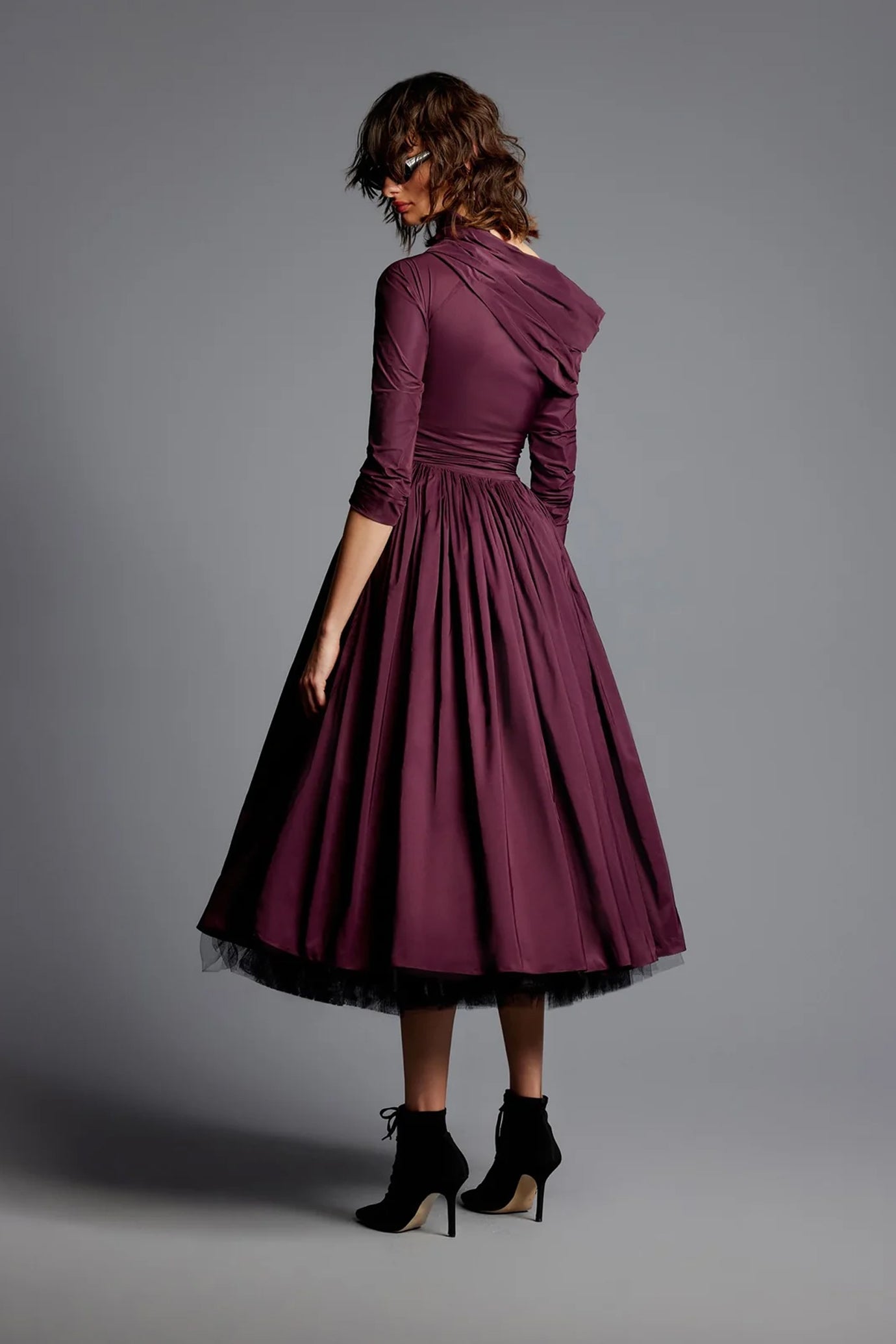 Mona Taffeta Drop Shoulder Midi Dress