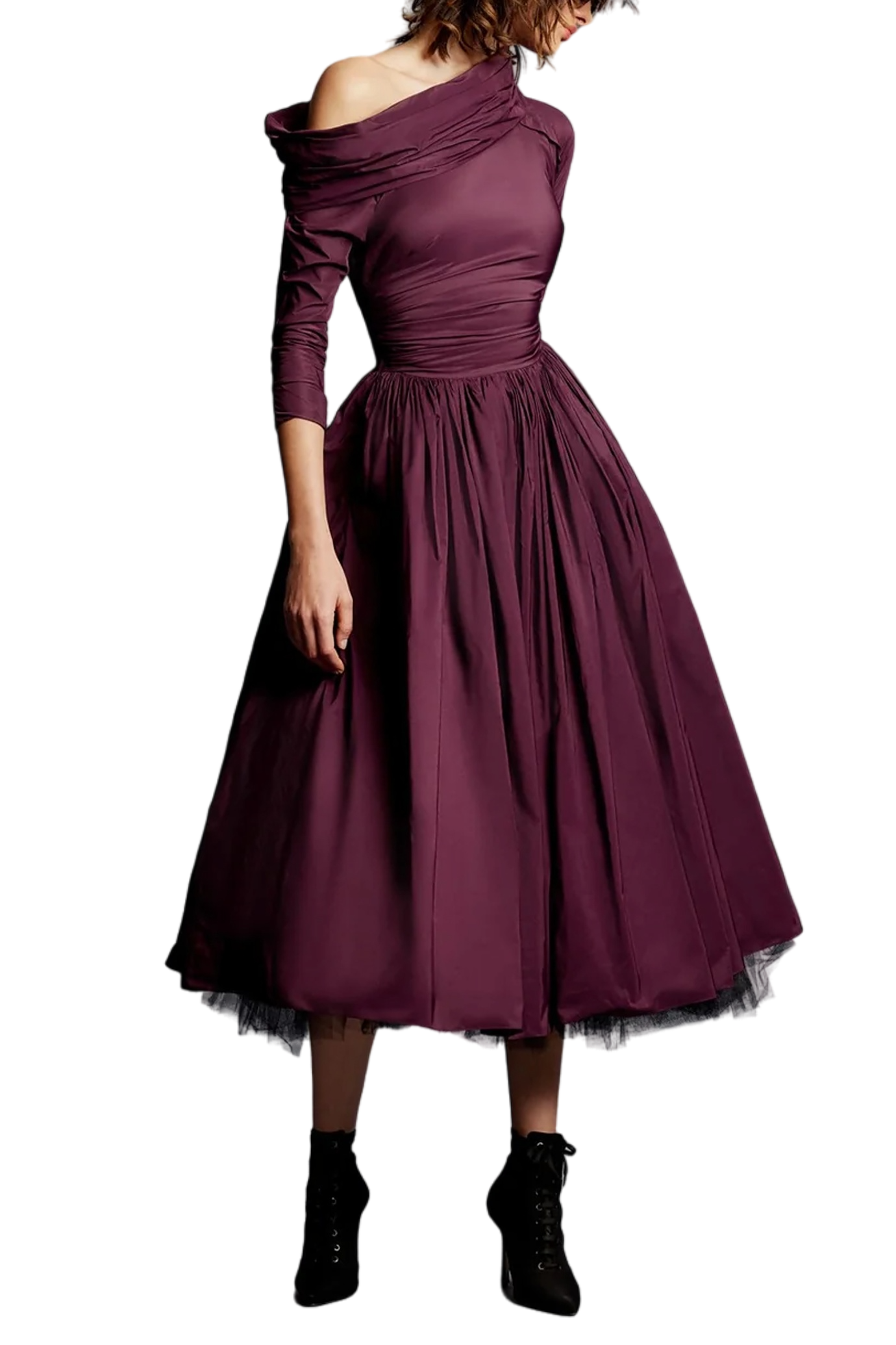 Mona Taffeta Drop Shoulder Midi Dress