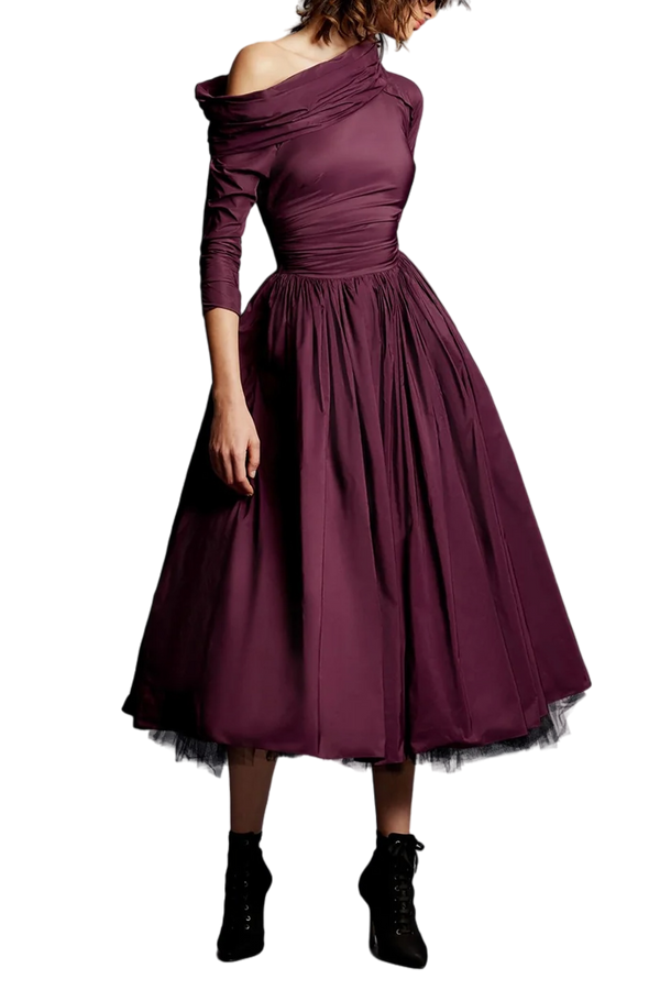 Mona Taffeta Drop Shoulder Midi Dress