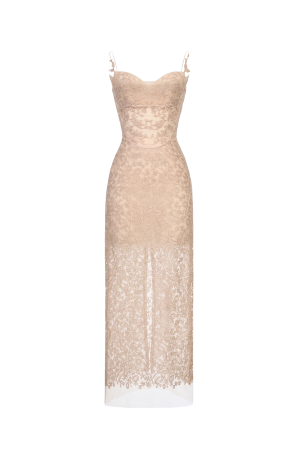 Nude Lace Midi Dress