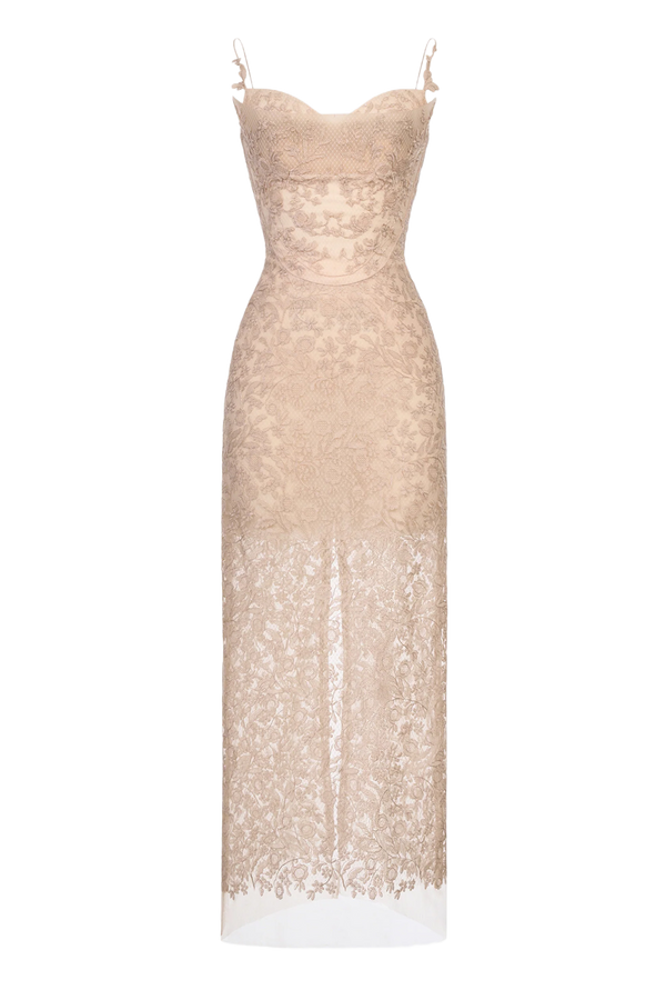 Nude Lace Midi Dress
