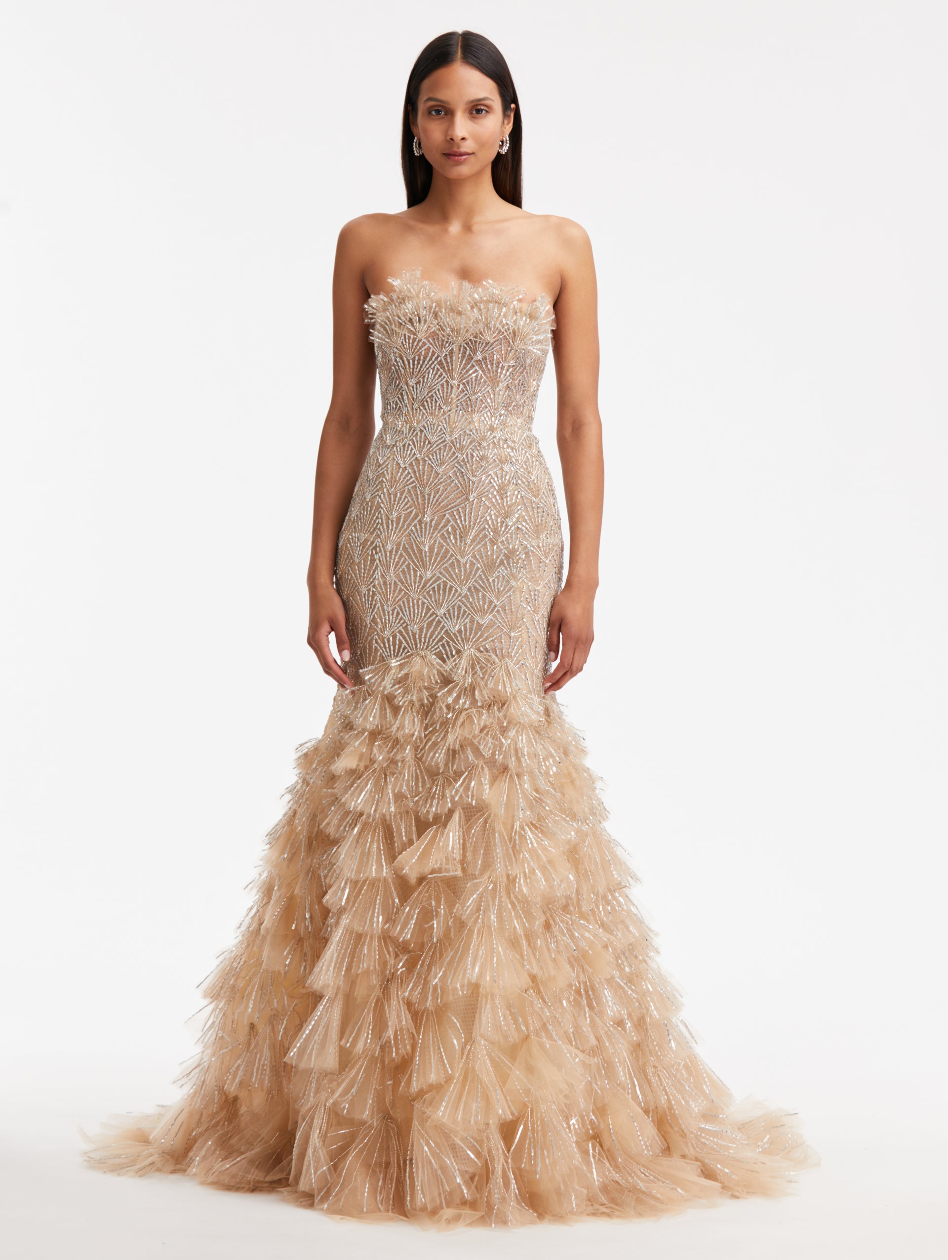 Strapless Crystal Embroidered Trumpet Gown