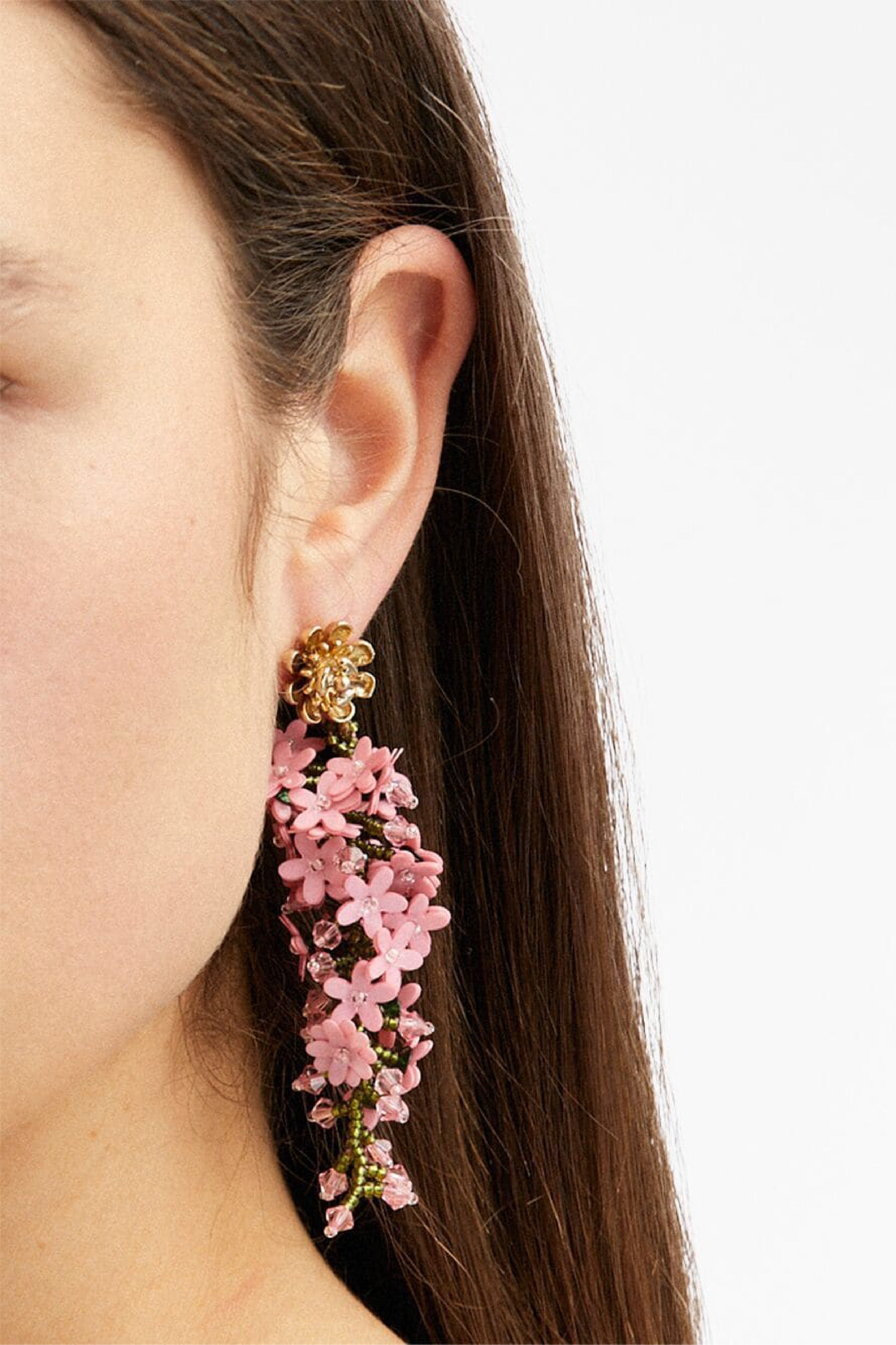Pink Cascading Flower Earrings