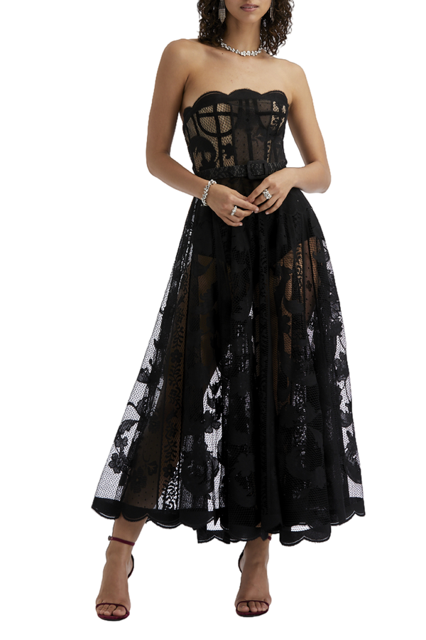Strapless Floral Lace Dress