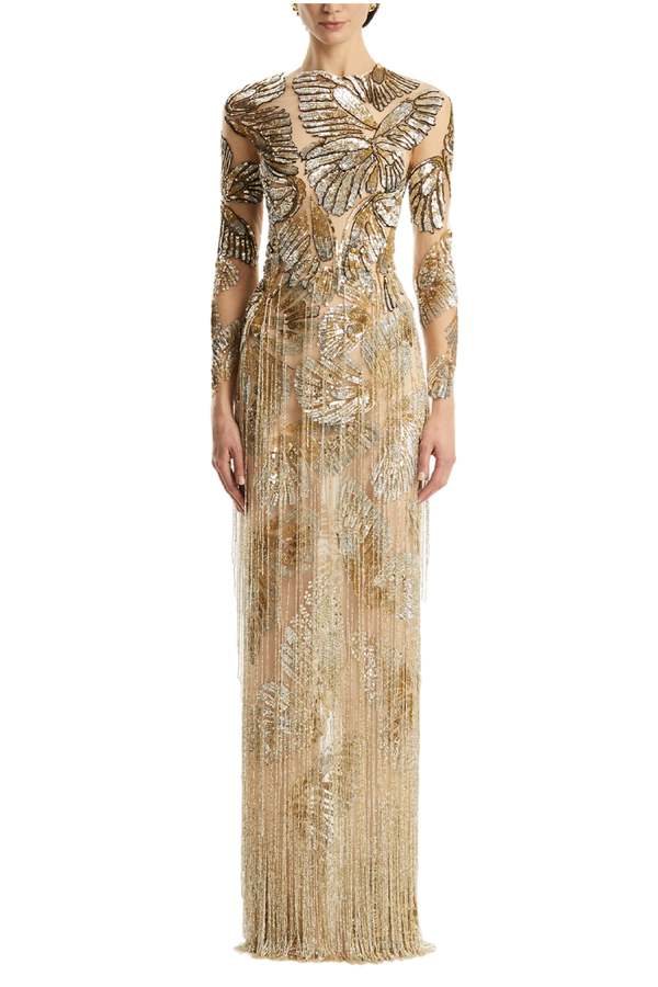 Butterfly Embroidered Tulle Gown