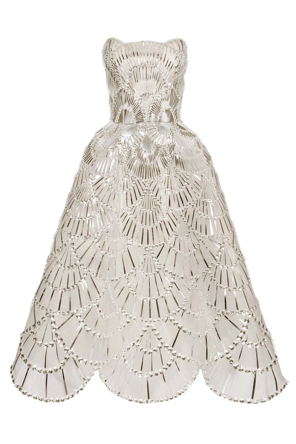 Sequin & Crystal Scallop Embroidered Gown