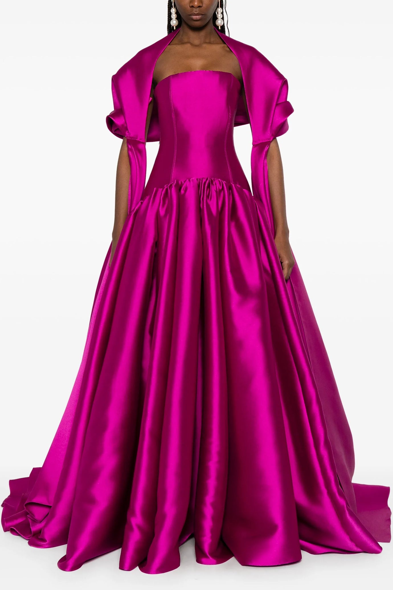 Cassia Strapless Pleated Satin-Twill Gown