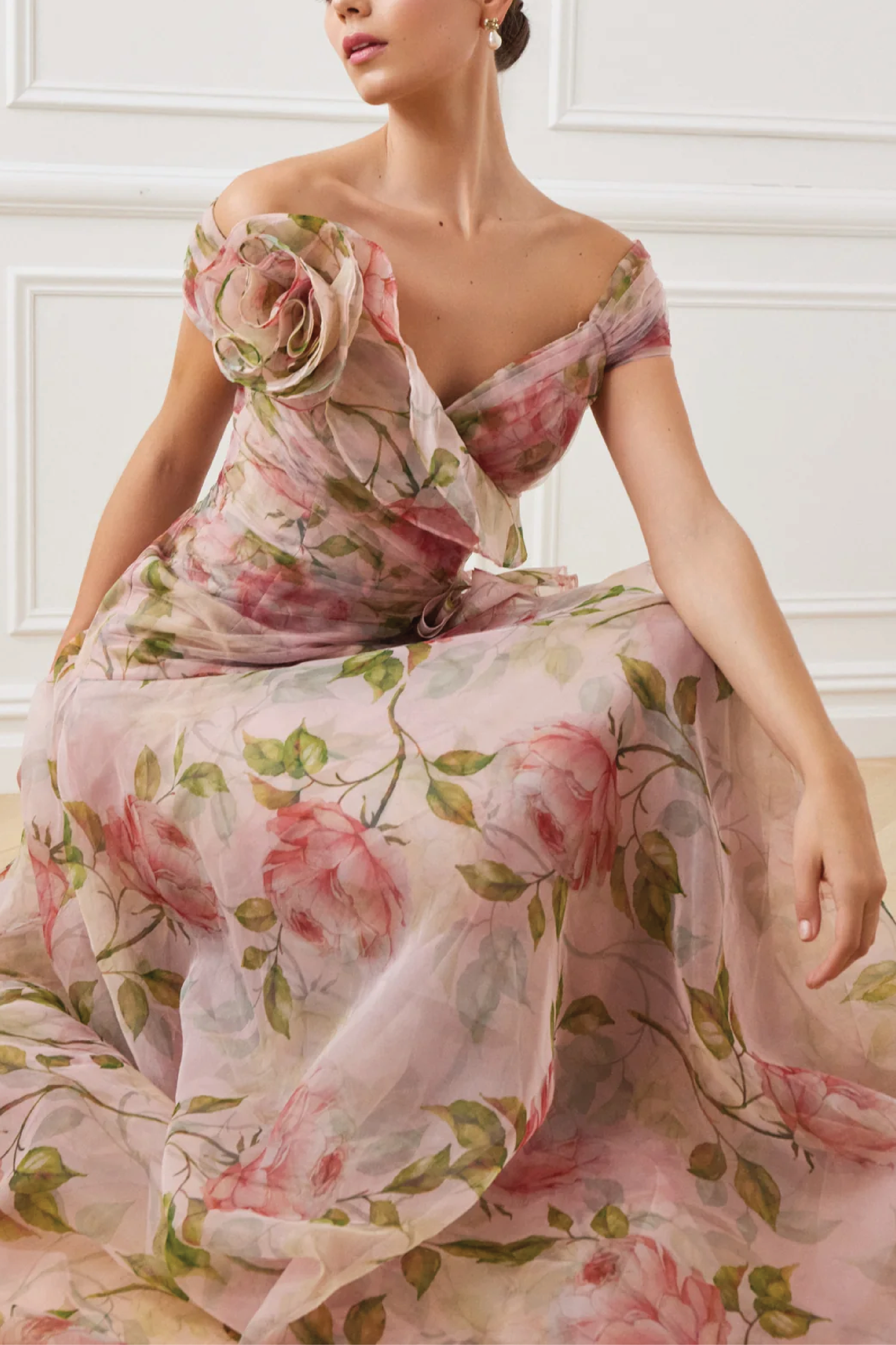 Off The Shoulder Organza Floral Gown