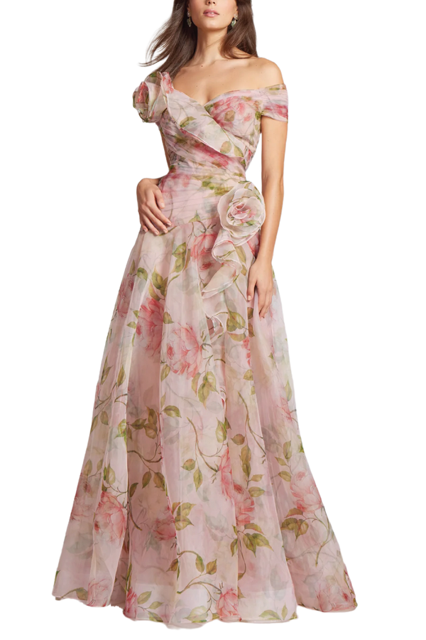 Off The Shoulder Organza Floral Gown