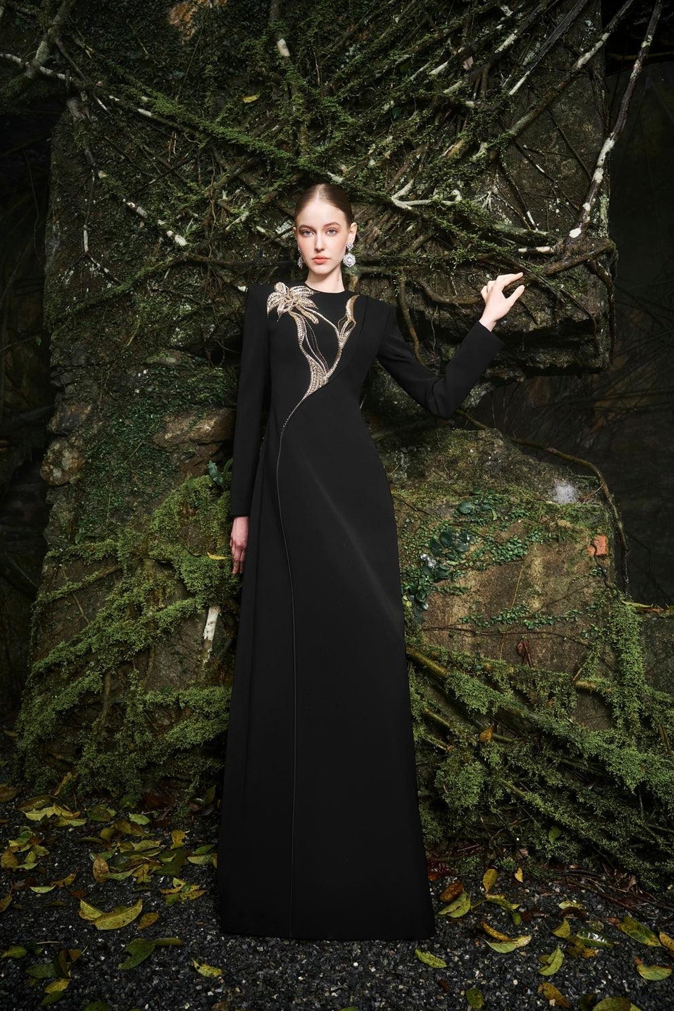 Orchid Crystal-Embellished Floor Length Dress