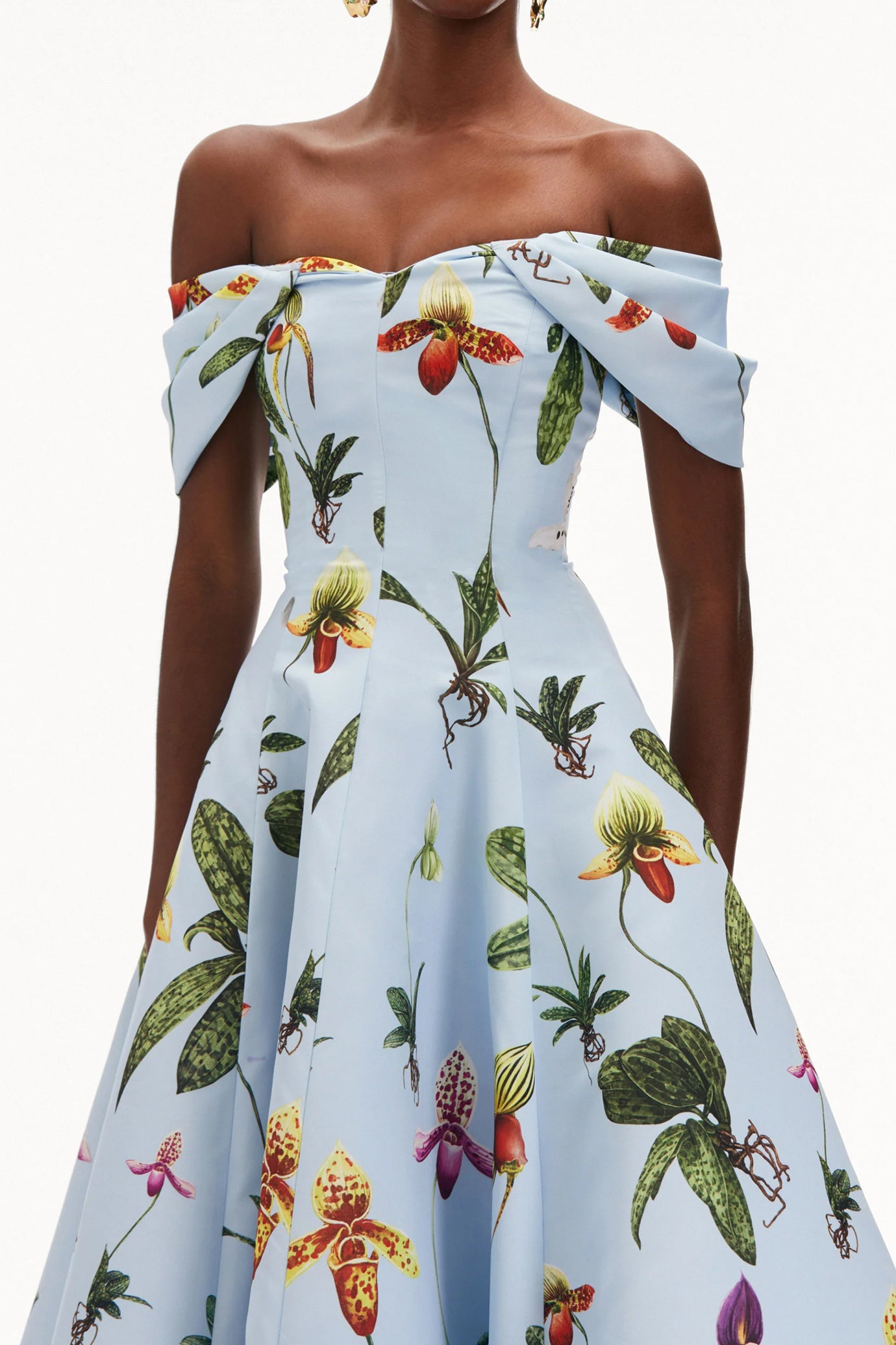 Orchid Off Shoulder Faille Gown
