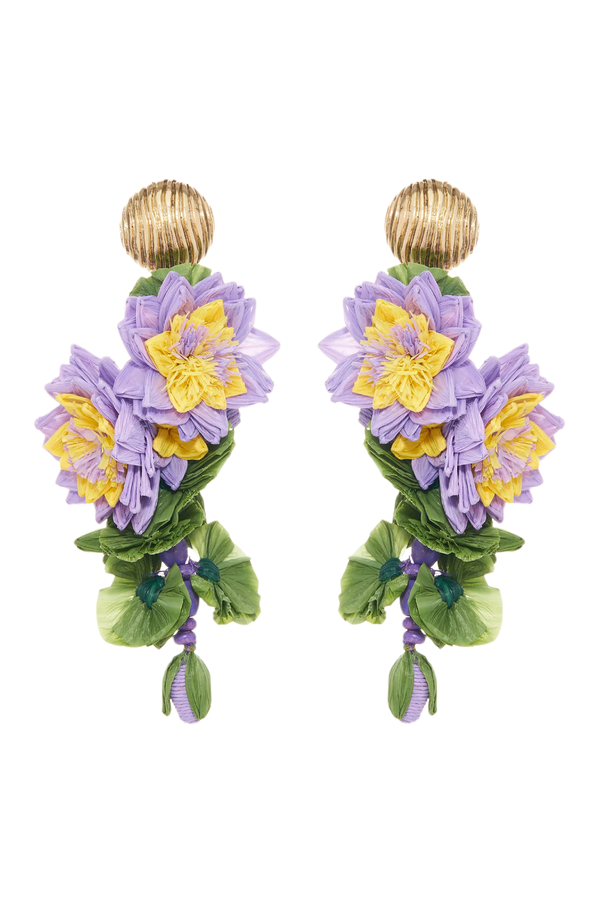 Lilac Raffia Flower Earrings