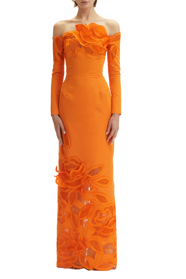 Threadwork Cut Out Roses Gown
