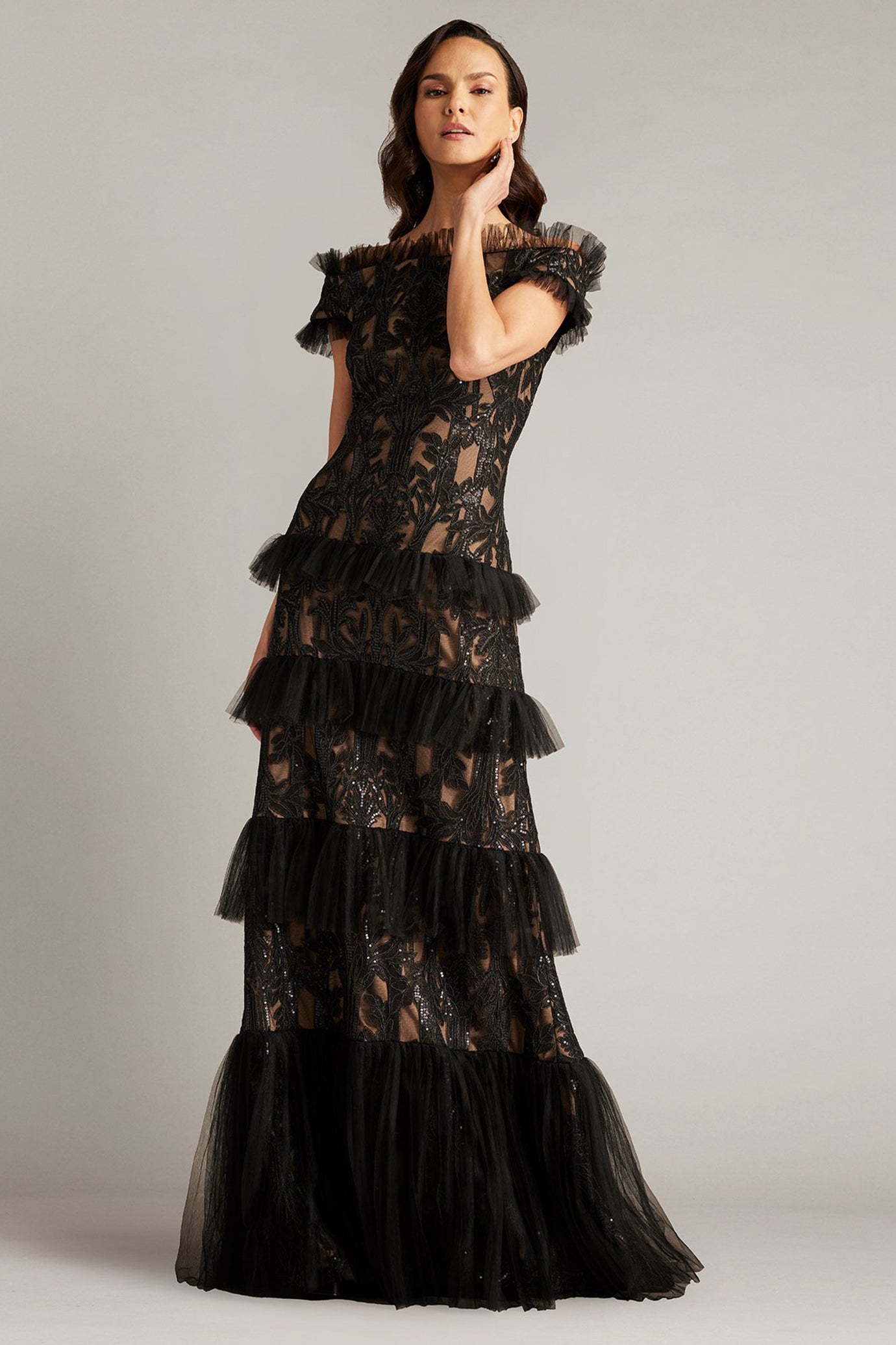 Pemma Sequin Embroidered Tiered Gown