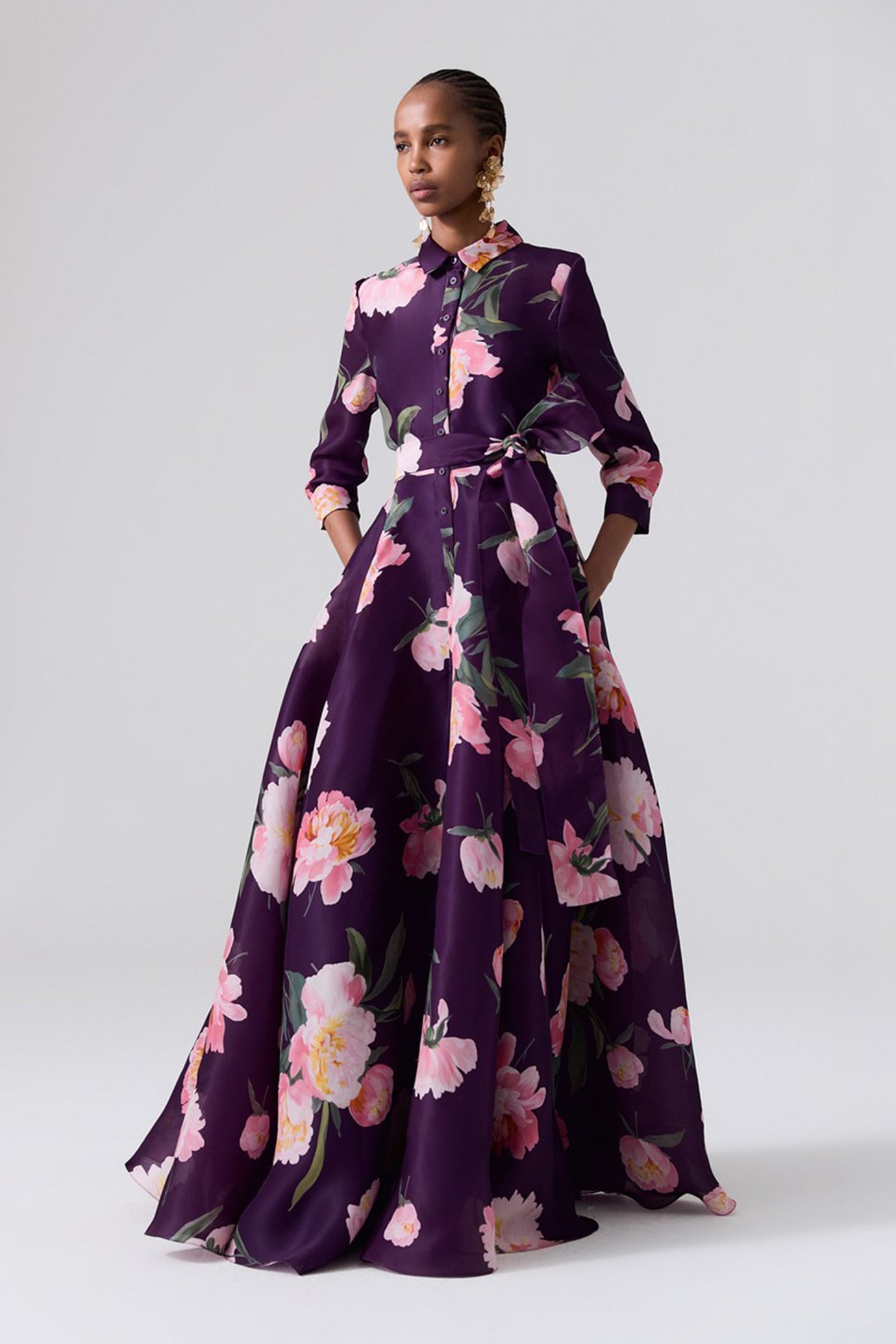 Peony-Print Trench Gown ‌