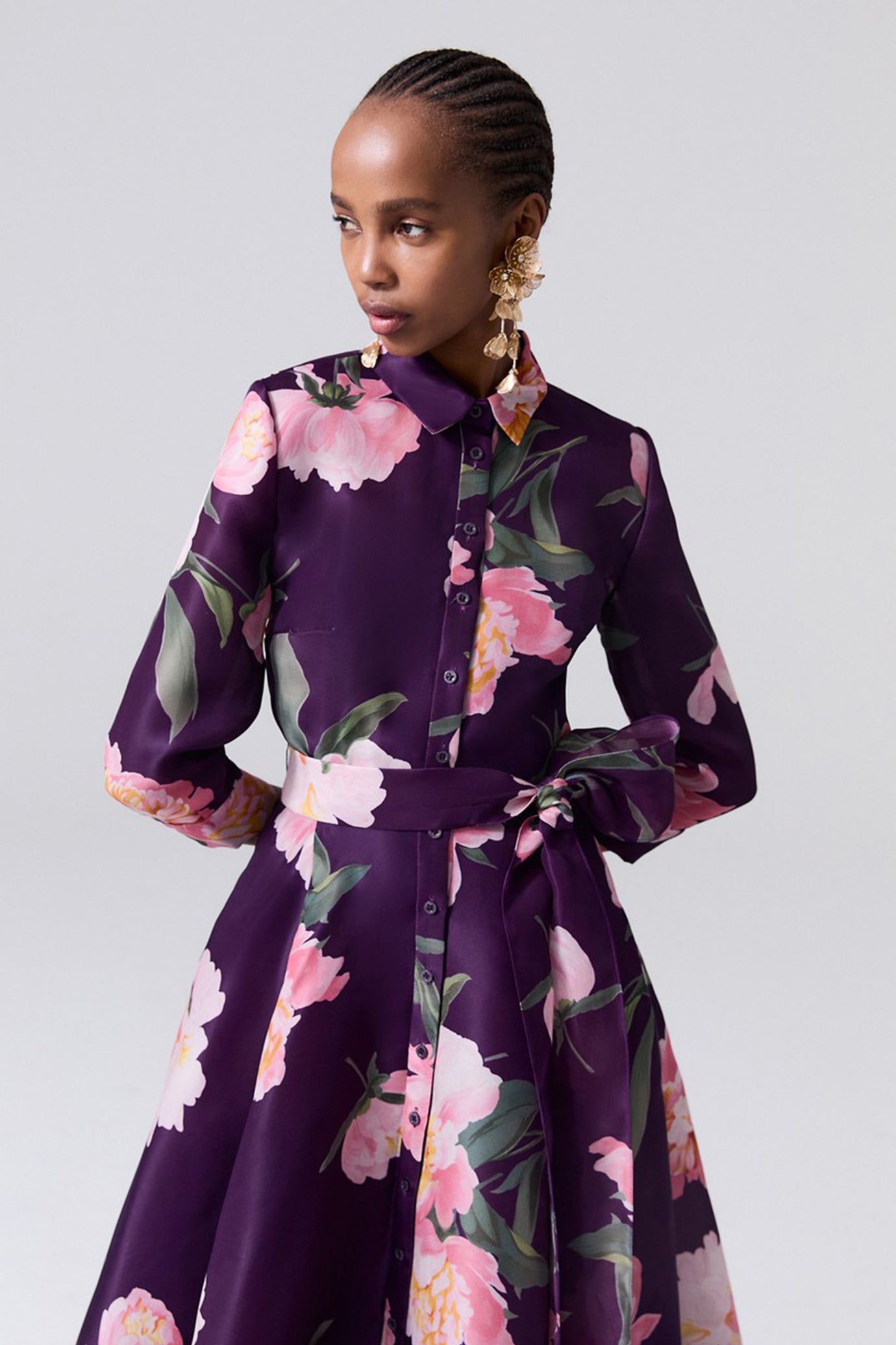 Peony-Print Trench Gown ‌