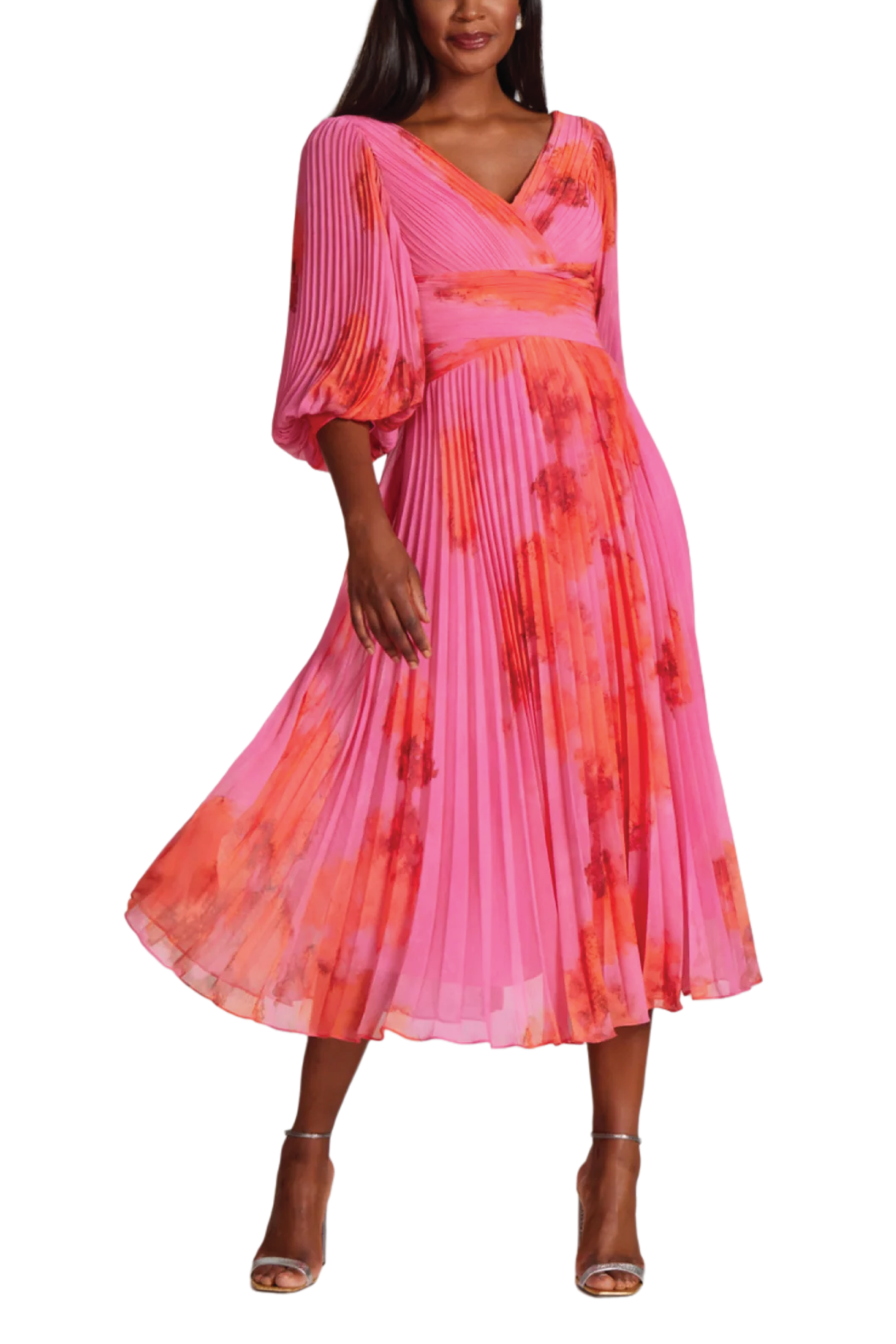 Printed Chiffon Pleated Full Sleeve Dress