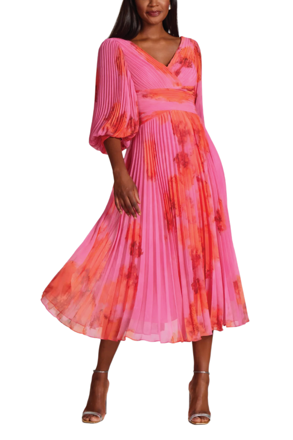 Printed Chiffon Pleated Full Sleeve Dress