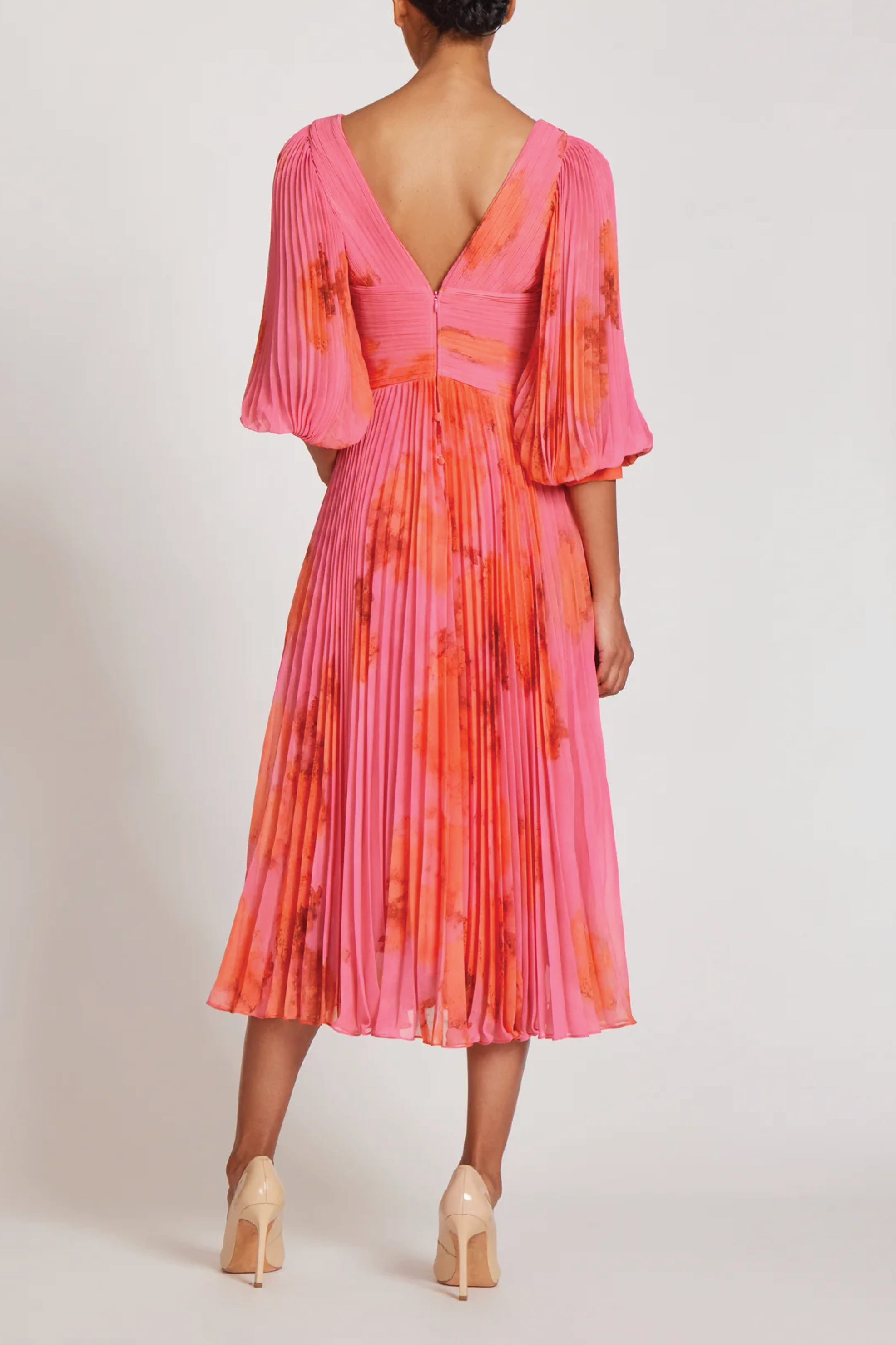 Printed Chiffon Pleated Full Sleeve Dress