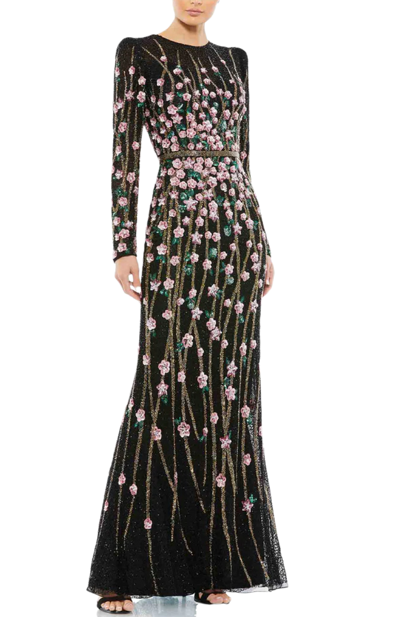 Pristine Round Neckline Sequined Floral Dress