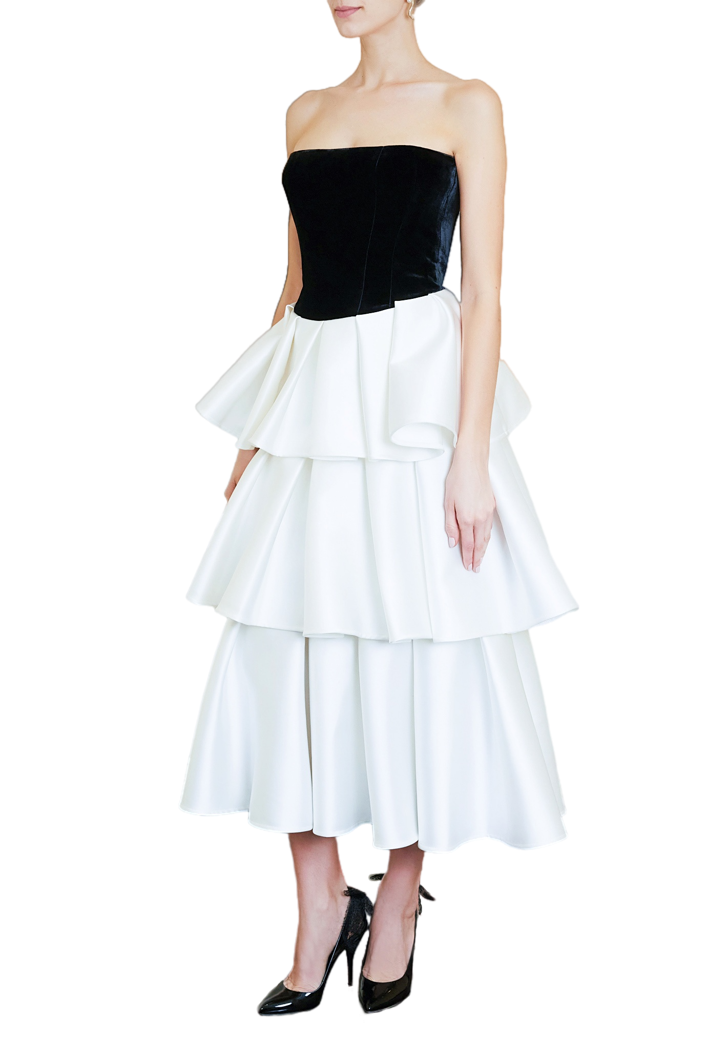 Velvet and Satin Tiered Gown