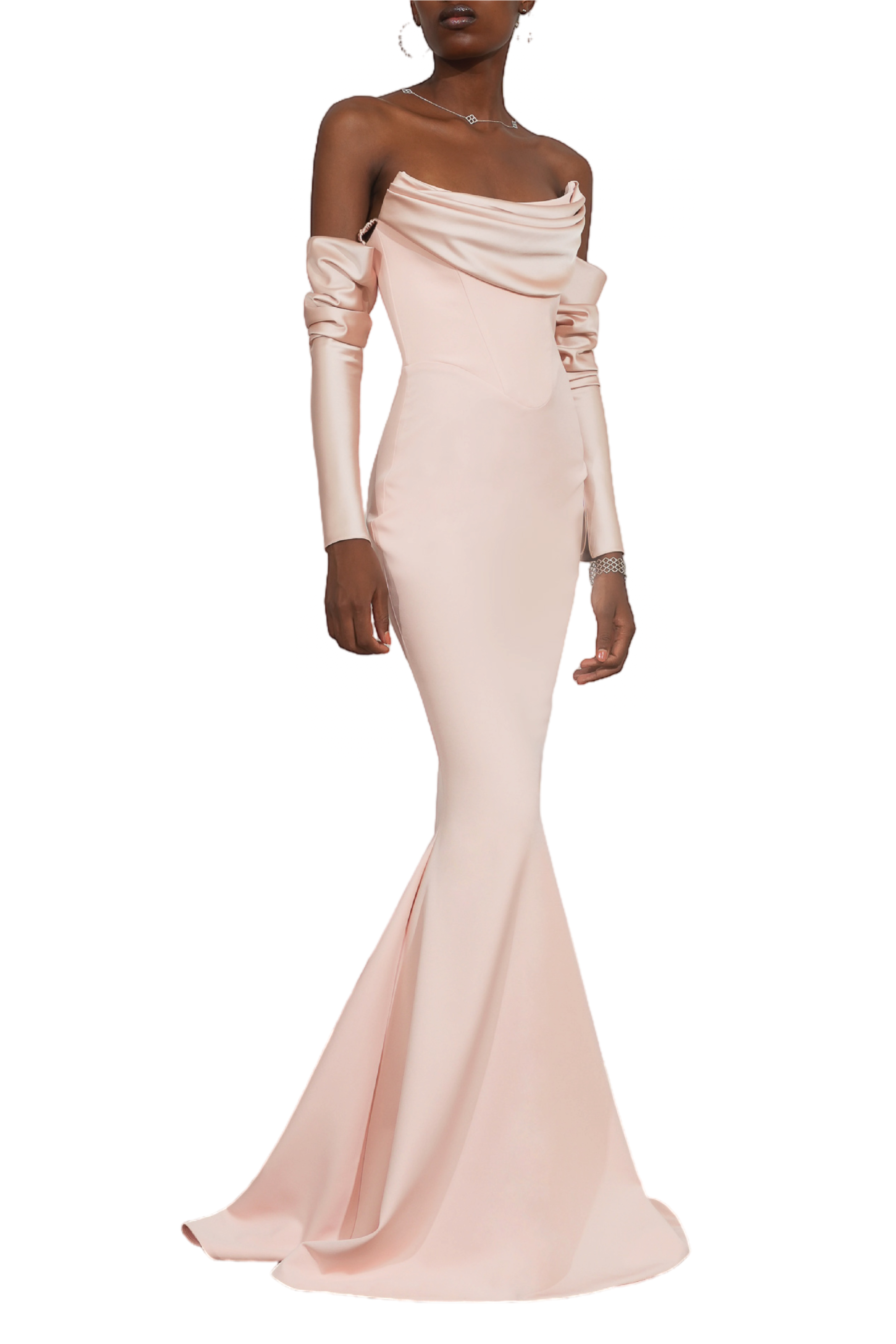 Raven Soft Peach Crepe Long Dress