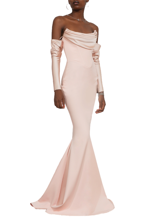 Raven Soft Peach Crepe Long Dress