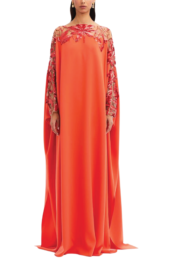 Sequin Embroidered Illusion Neck & Sleeve Caftan