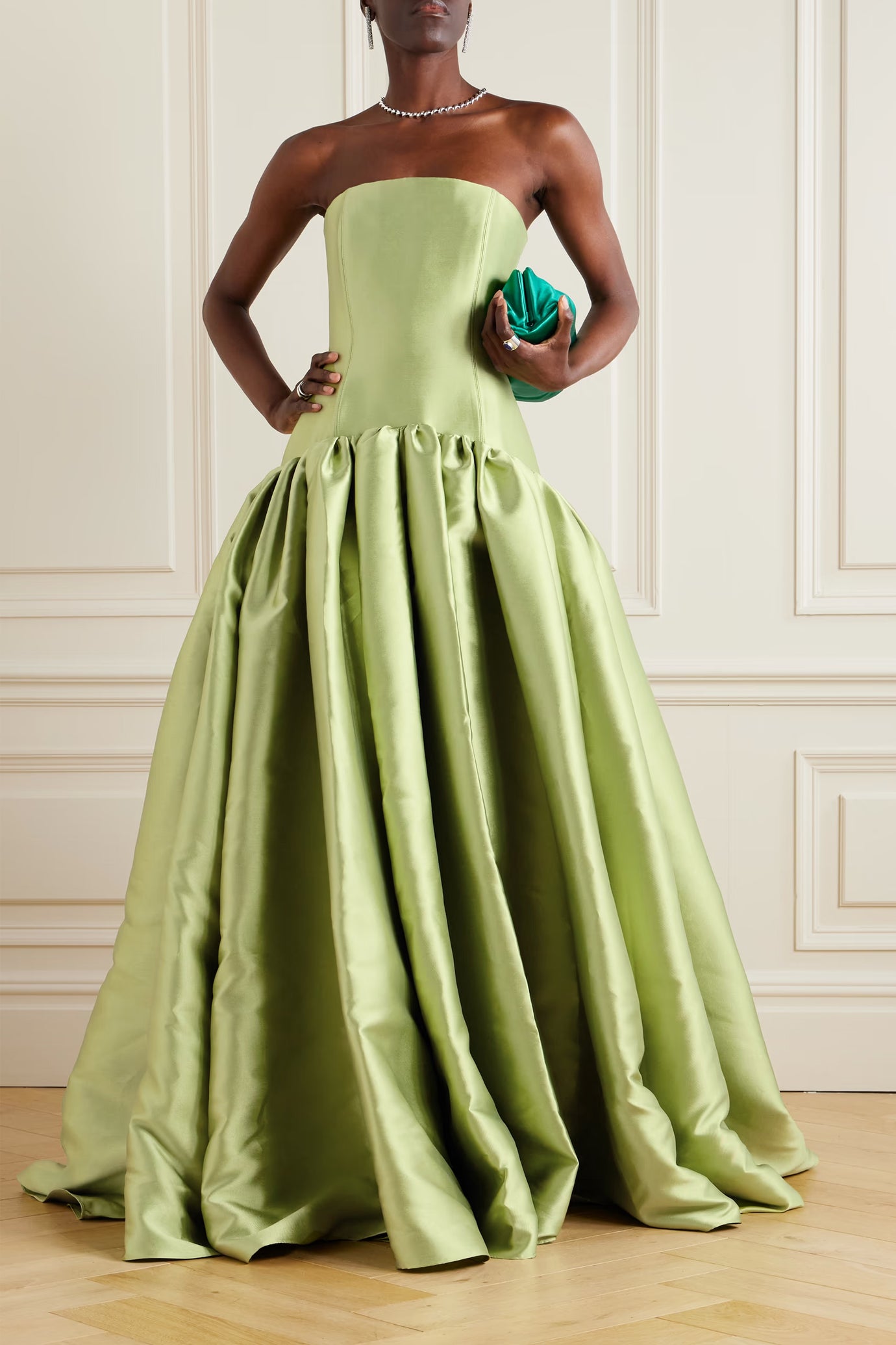 Cassia Strapless Pleated Satin-Twill Gown
