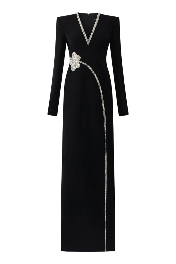 Stone Orchid Embellished V-Neck Dress