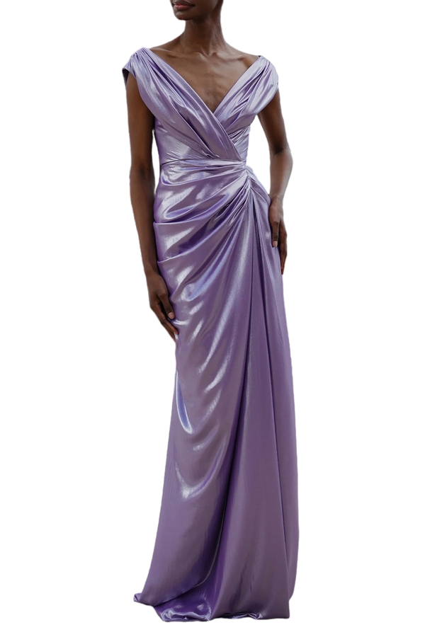 Saara Draped Glossy Chiffon Dress