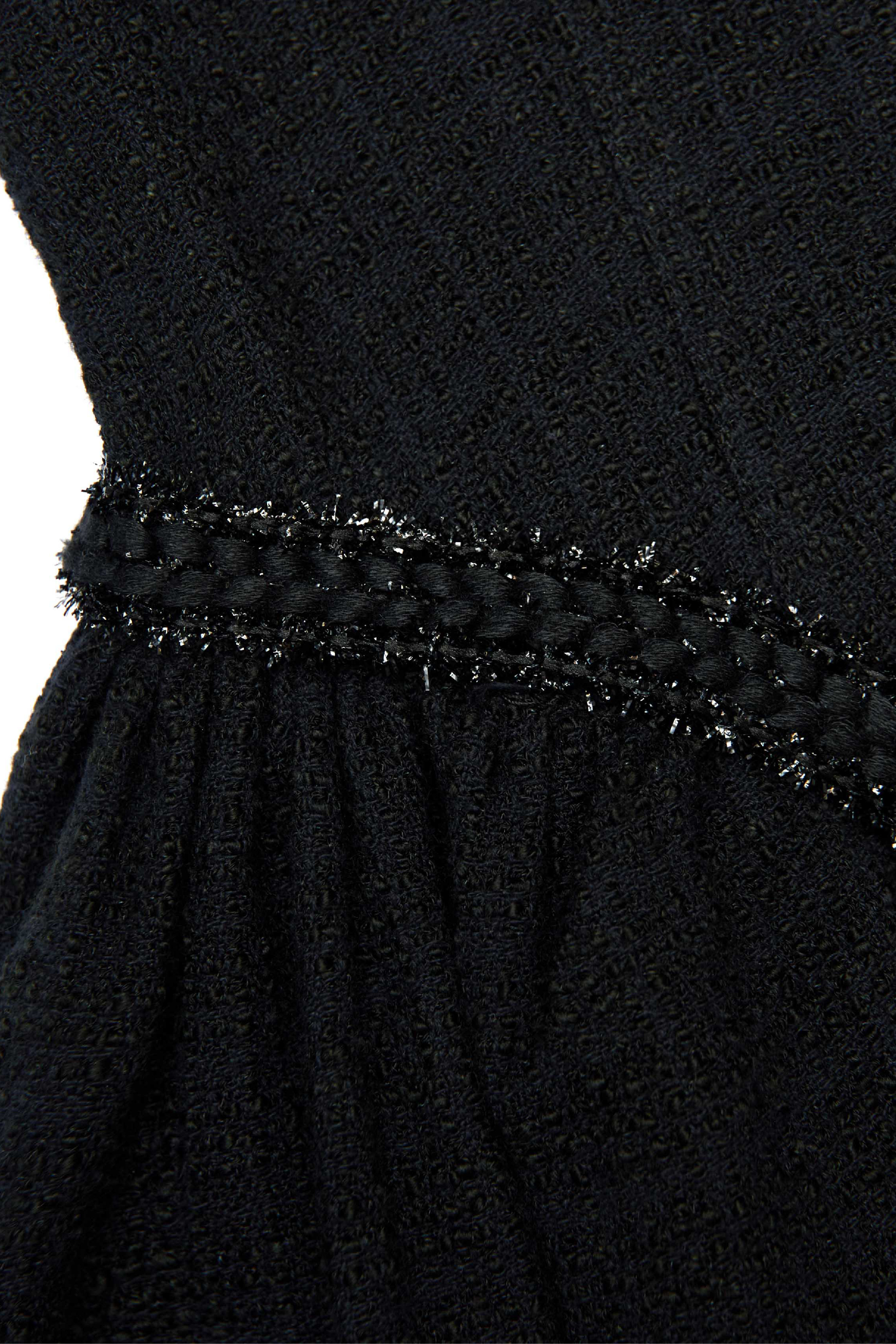 Black Boucle Sleeveless Midi Dress