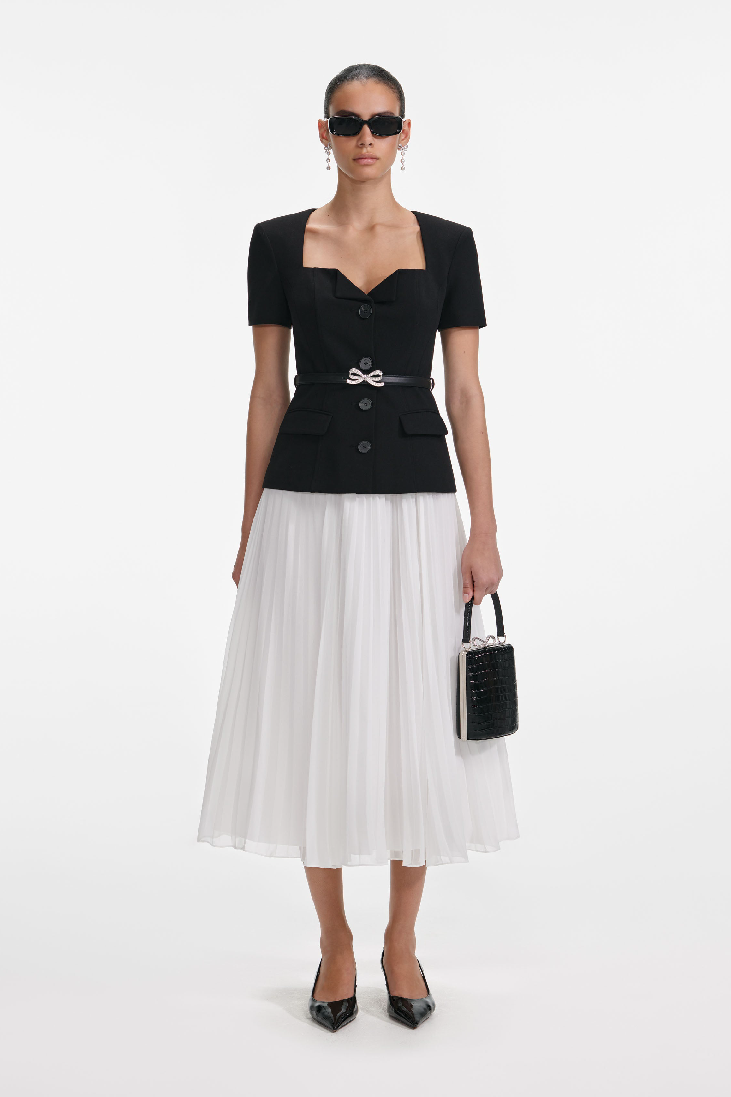 Black Tailored Contrast Chiffon Midi Dress