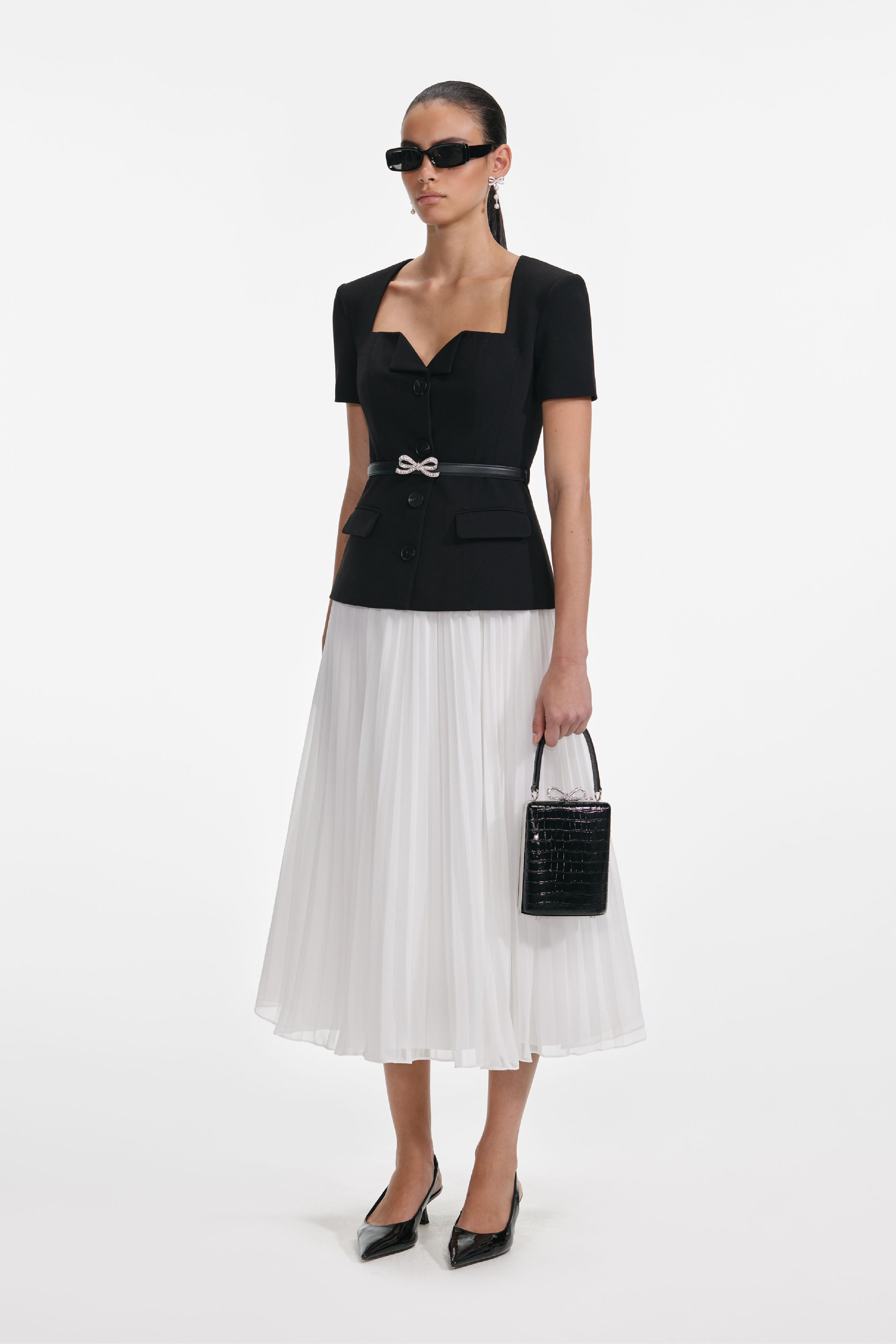 Black Tailored Contrast Chiffon Midi Dress