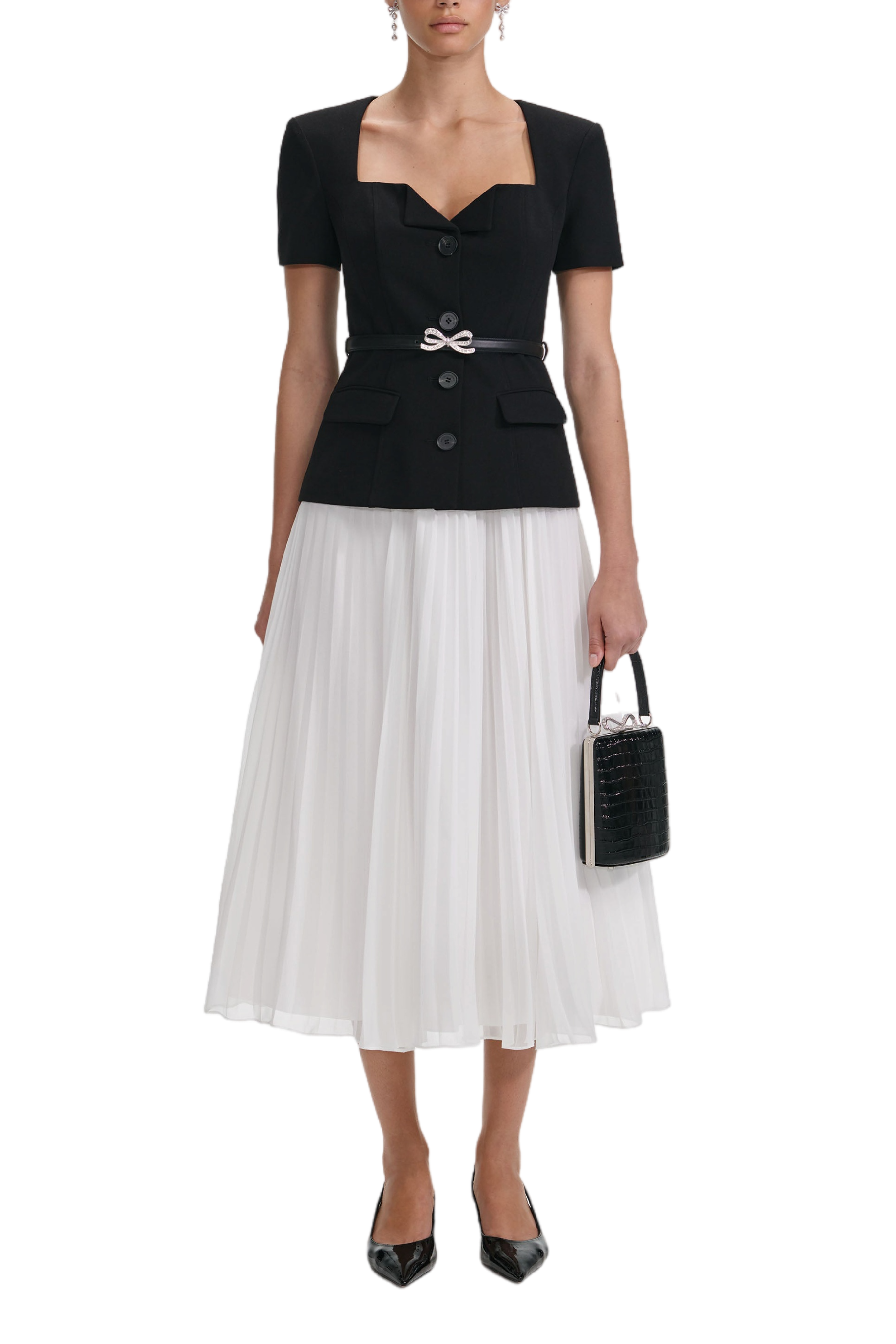 Black Tailored Contrast Chiffon Midi Dress