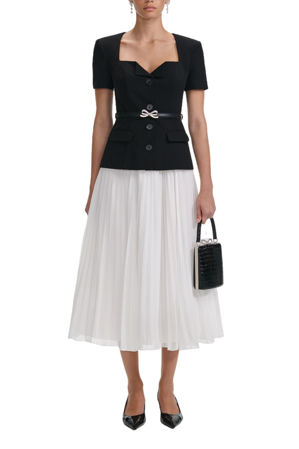 Black Tailored Contrast Chiffon Midi Dress