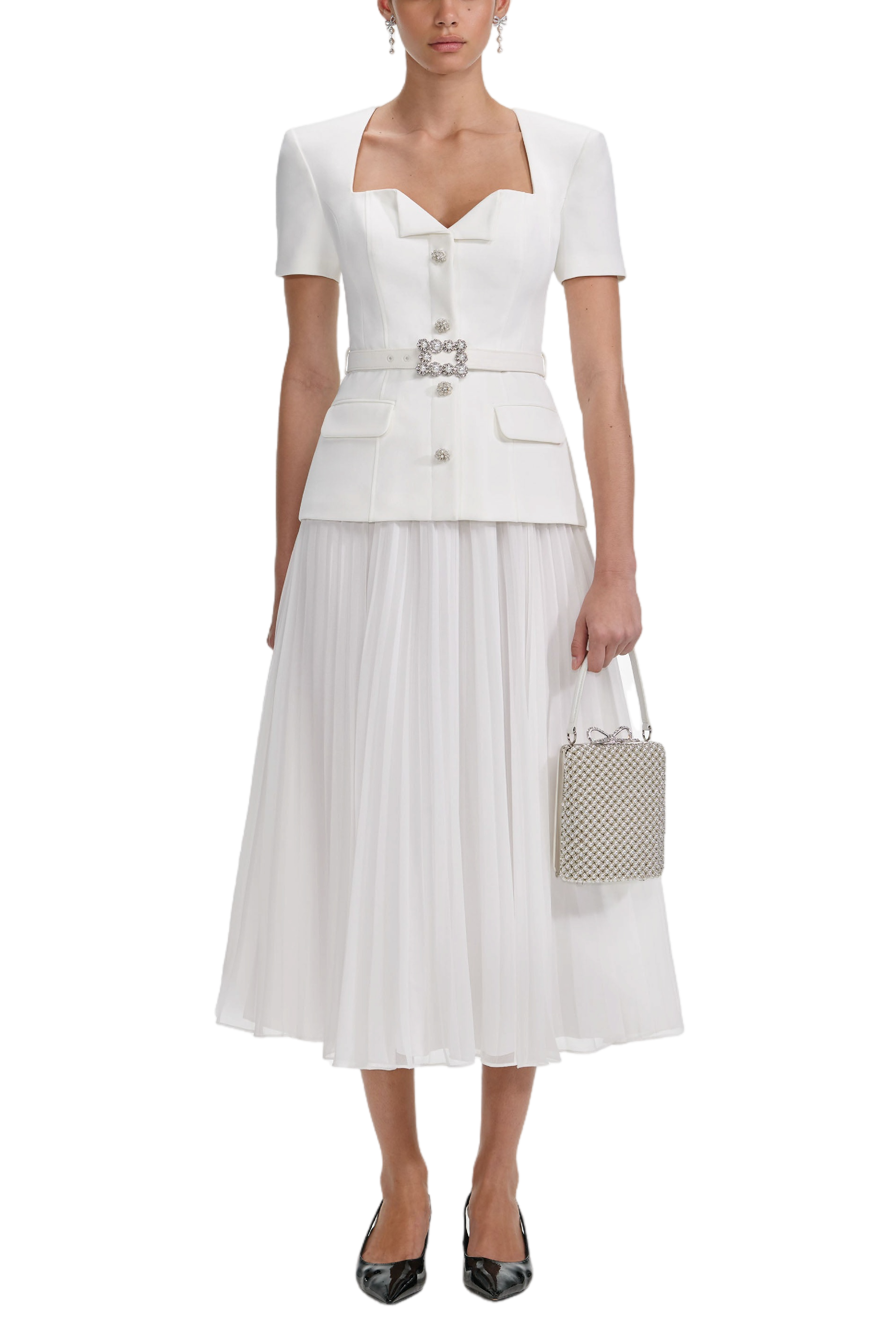 White Crepe Chiffon Midi Dress