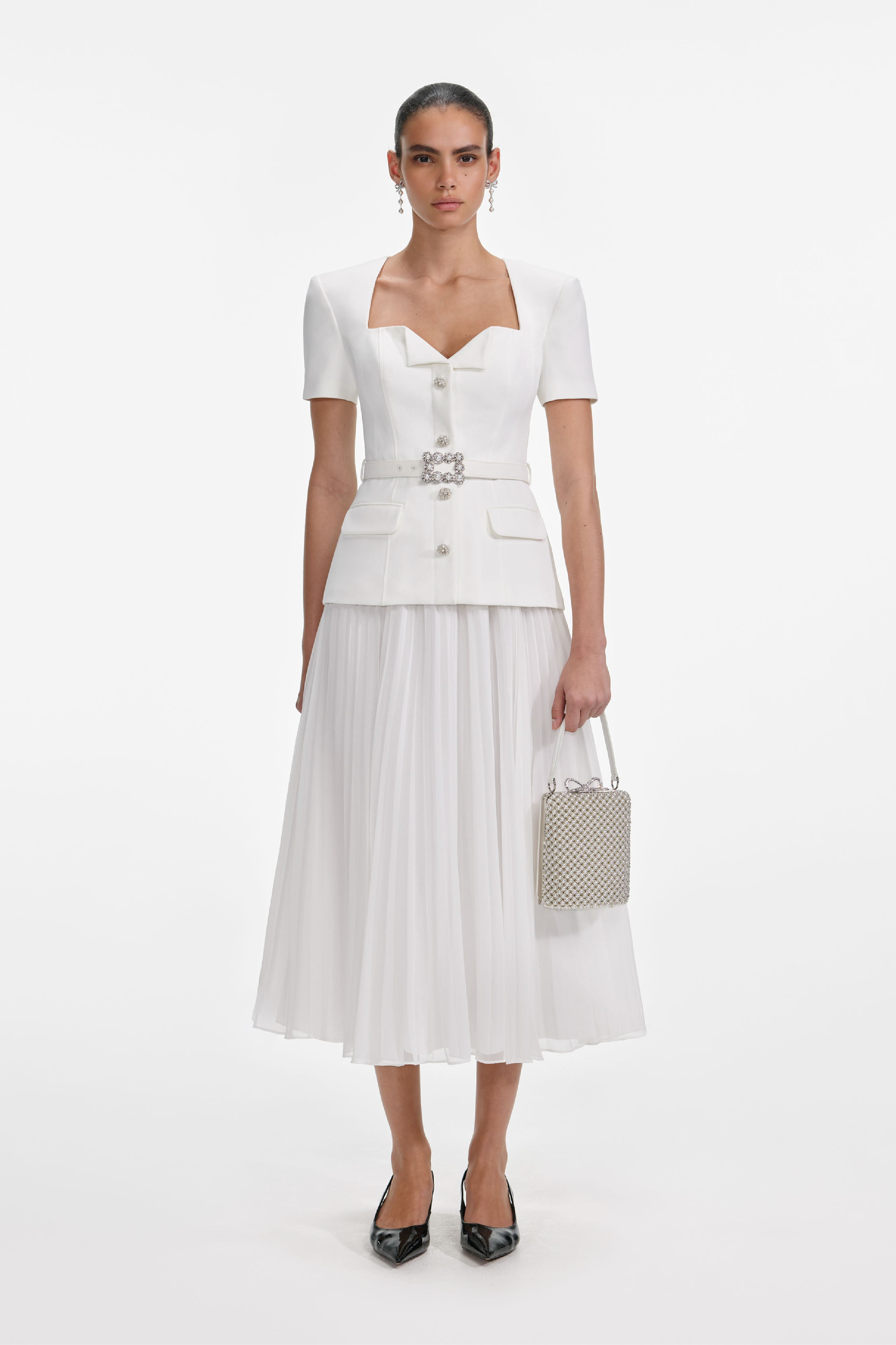 White Crepe Chiffon Midi Dress