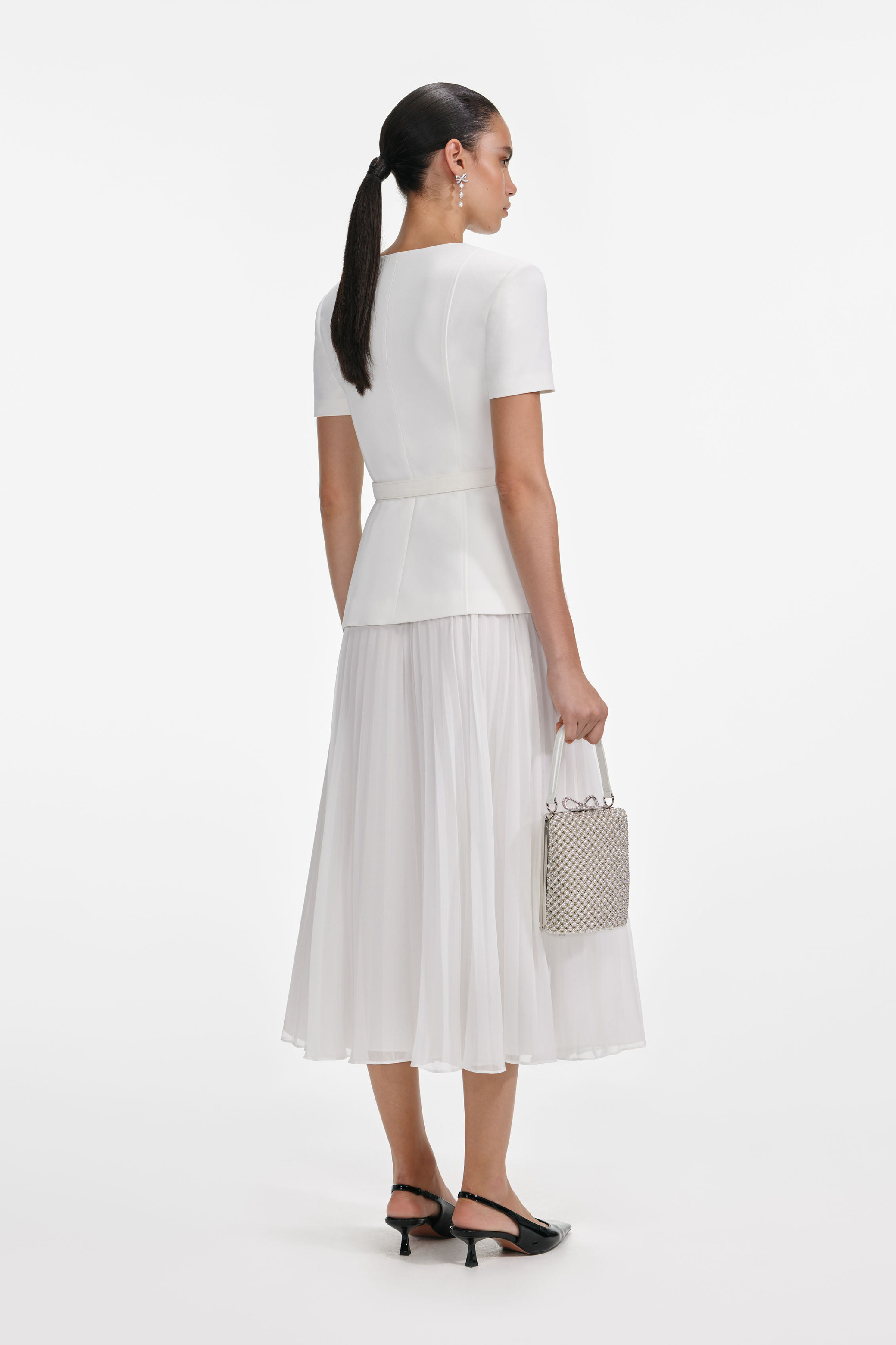 White Crepe Chiffon Midi Dress