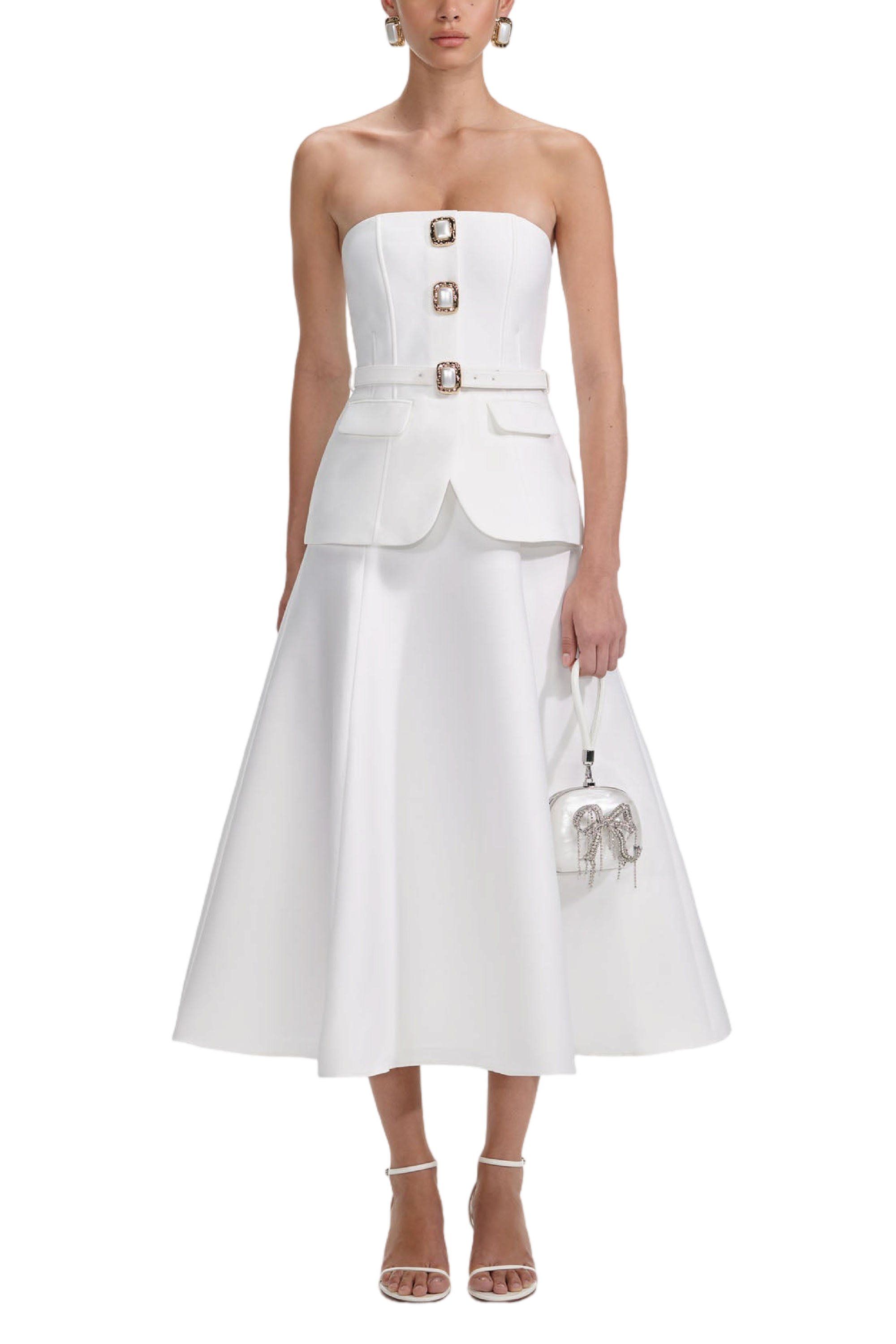 White Taffeta Bandeau Midi Dress