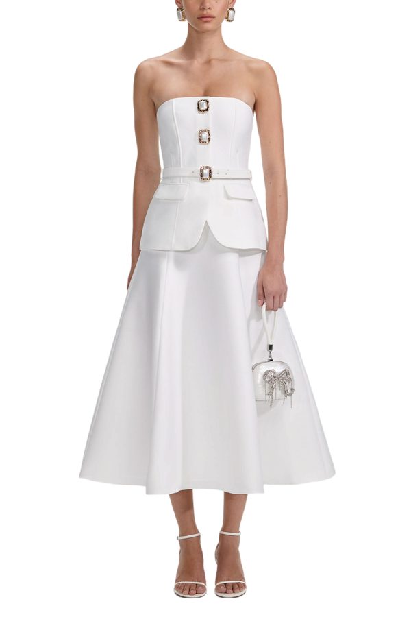 White Taffeta Bandeau Midi Dress