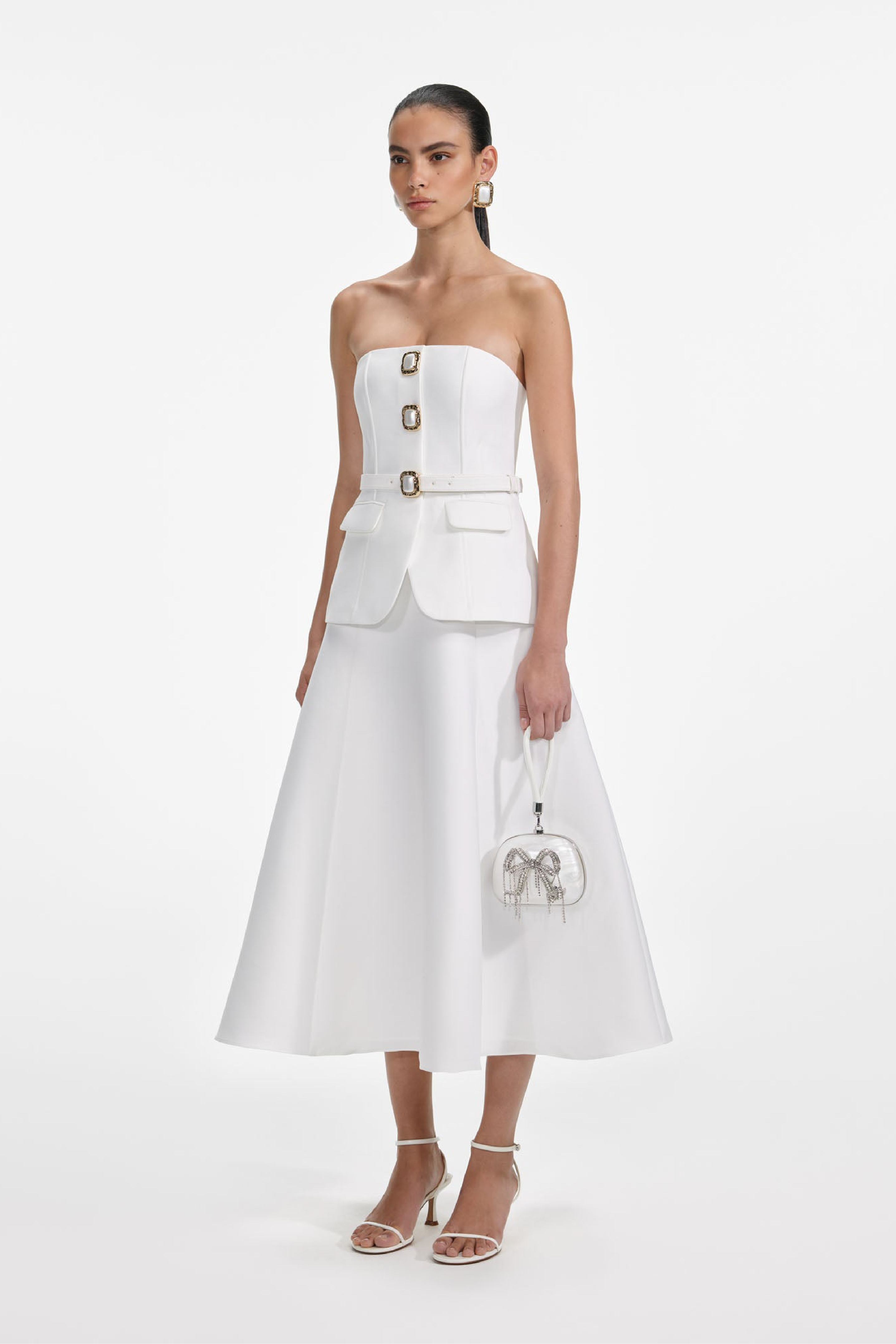 White Taffeta Bandeau Midi Dress