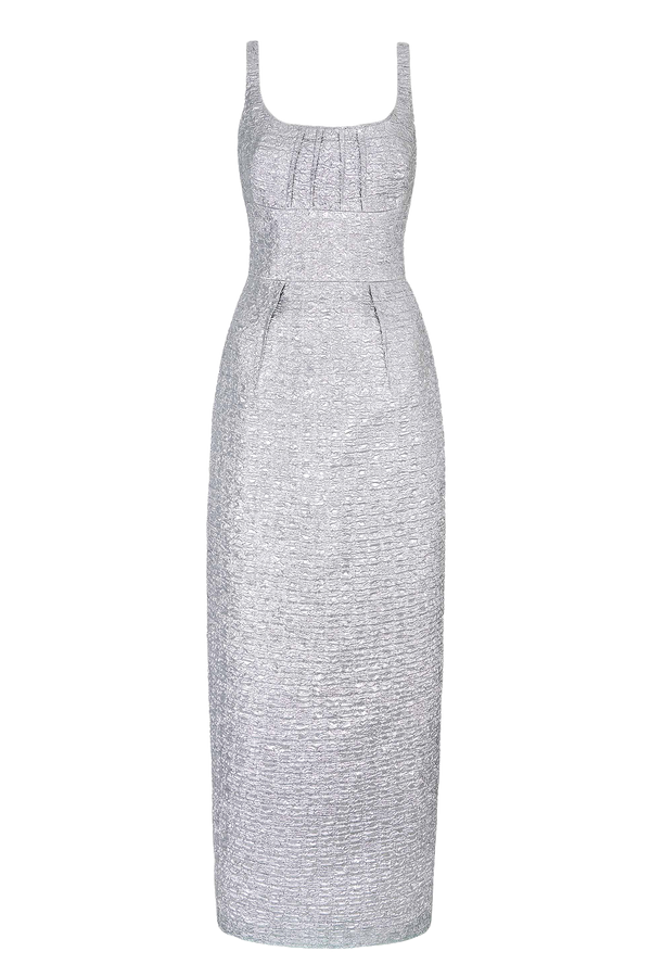 Sharon Dress In Silver Metallic Seersucker