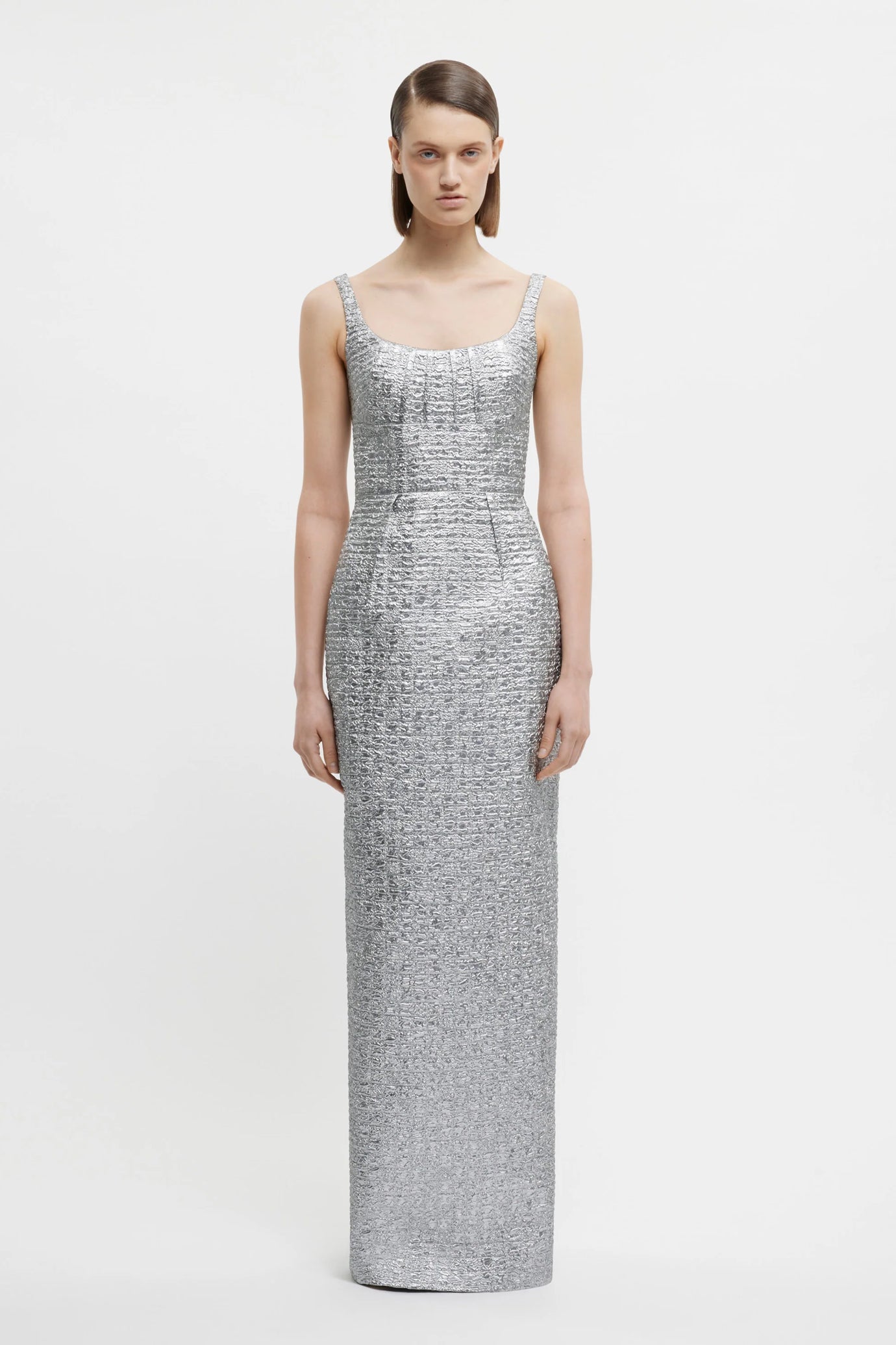 Sharon Dress In Silver Metallic Seersucker