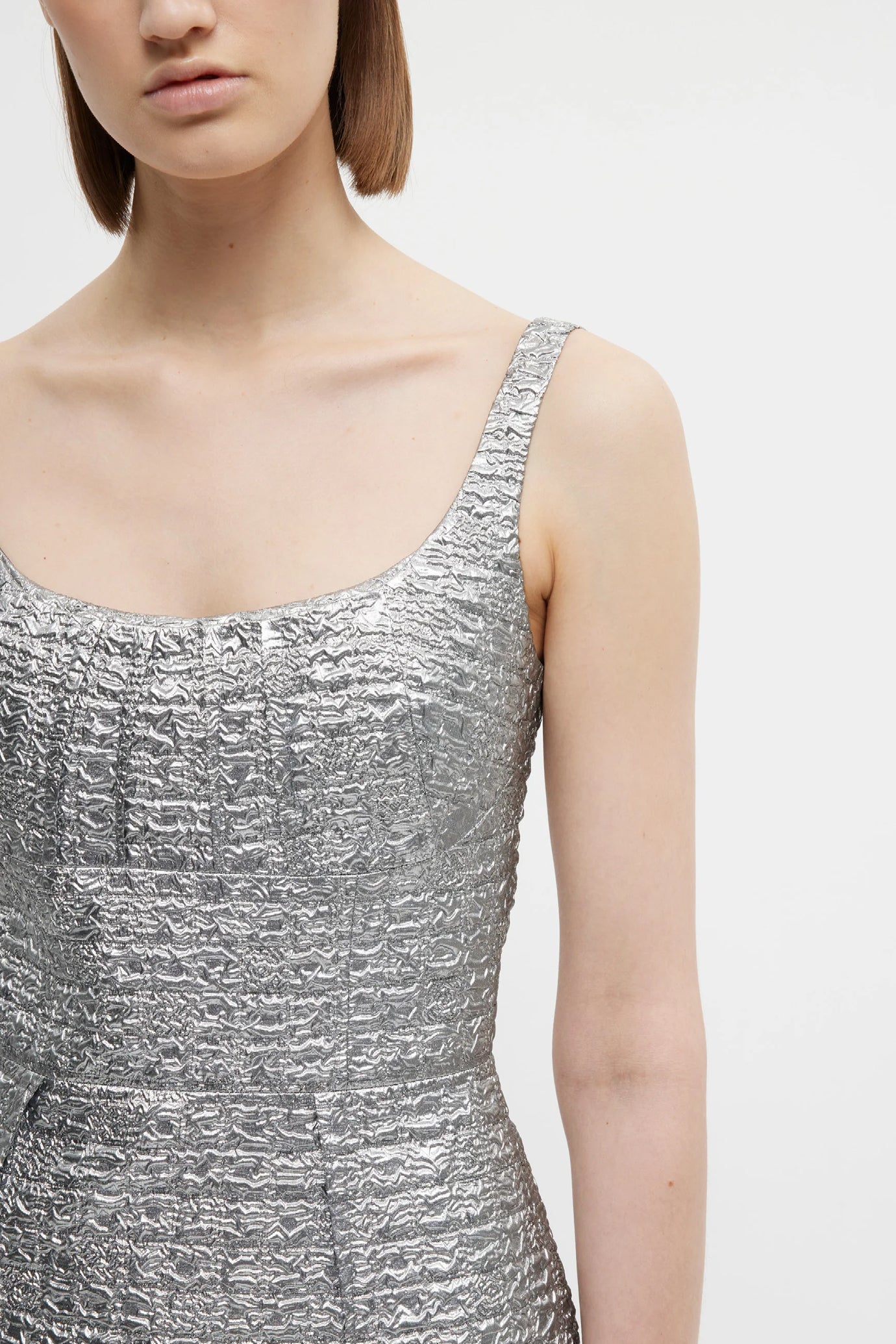 Sharon Dress In Silver Metallic Seersucker