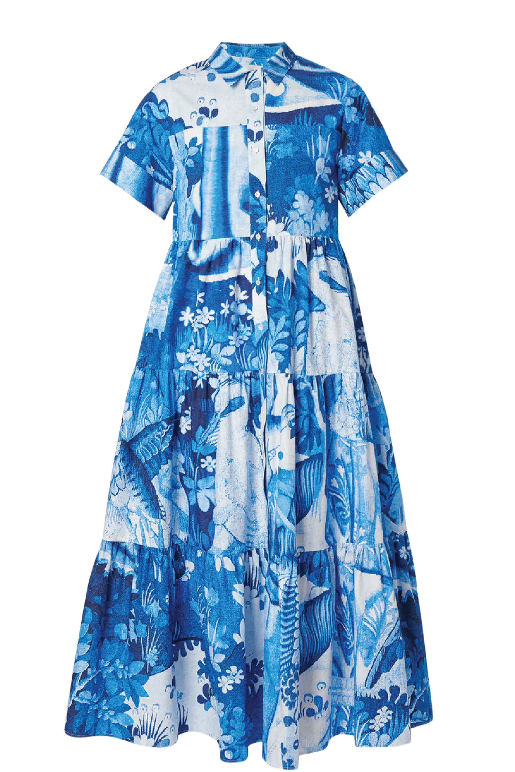 Short Sleeve Midi Shirt Dress with Tiered Hem