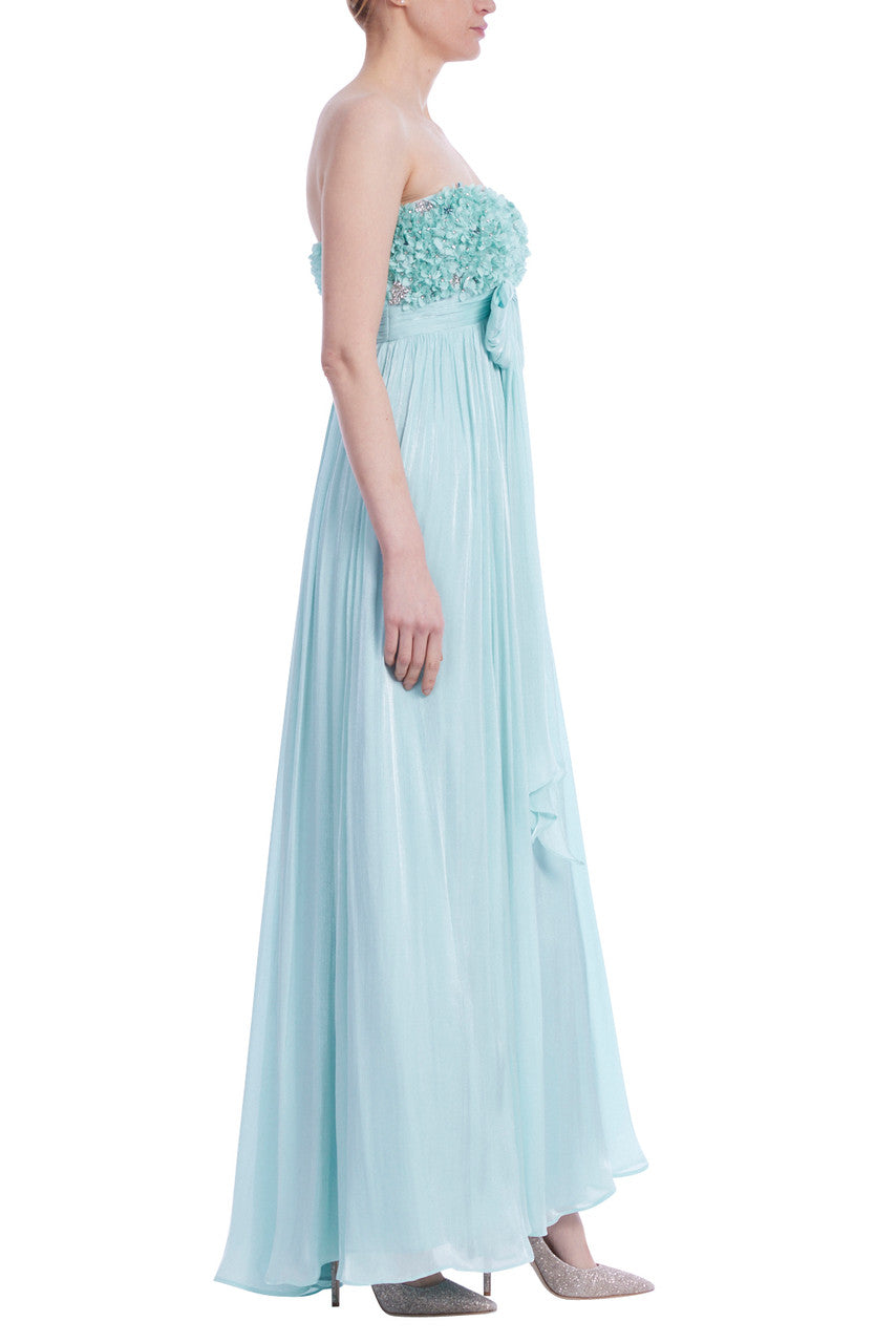 Strapless Chiffon Gown with Floral Bodice