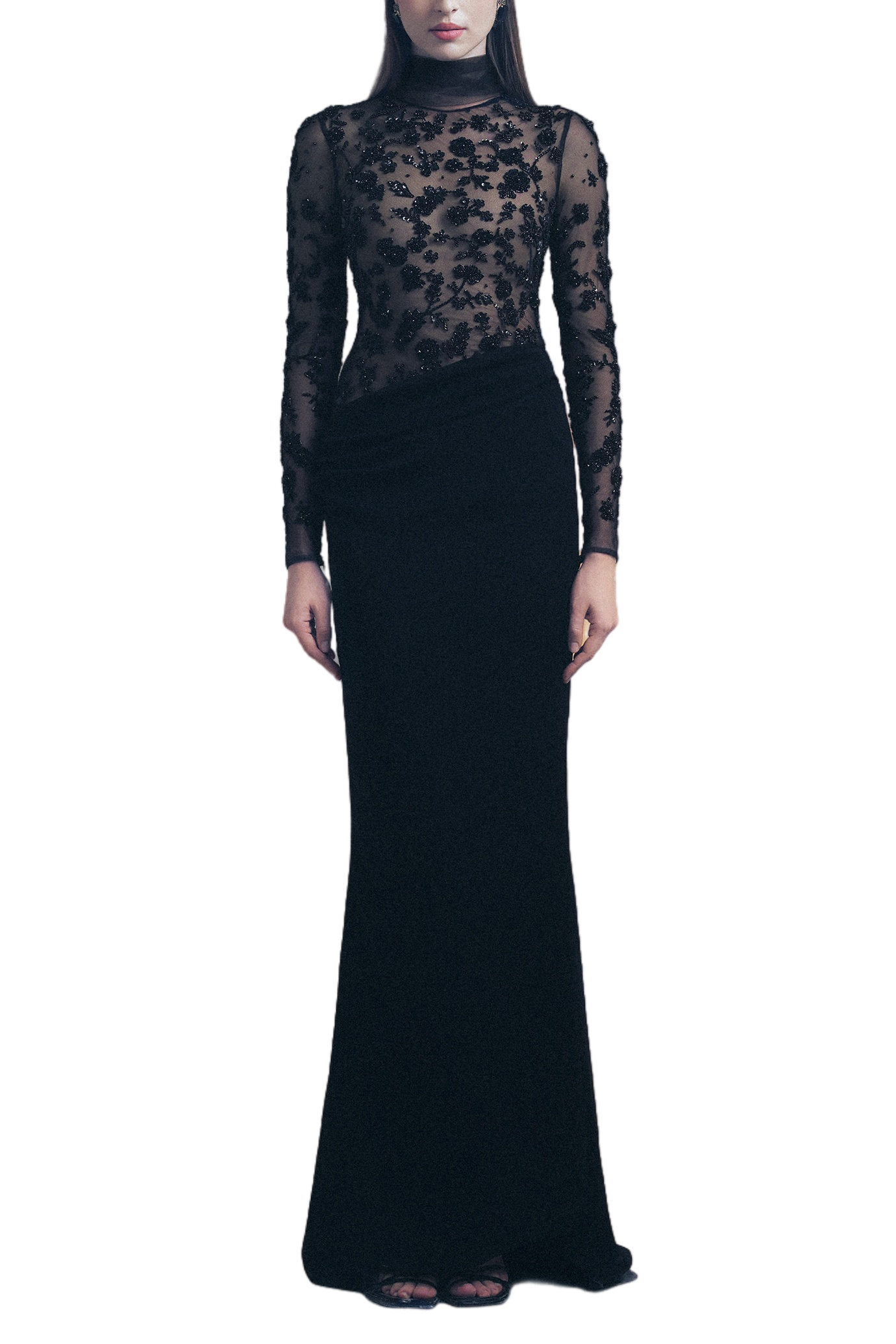 Black Fitted Floral Gown
