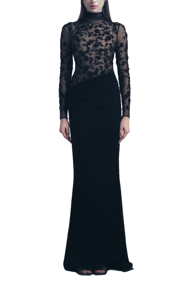 Black Fitted Floral Gown