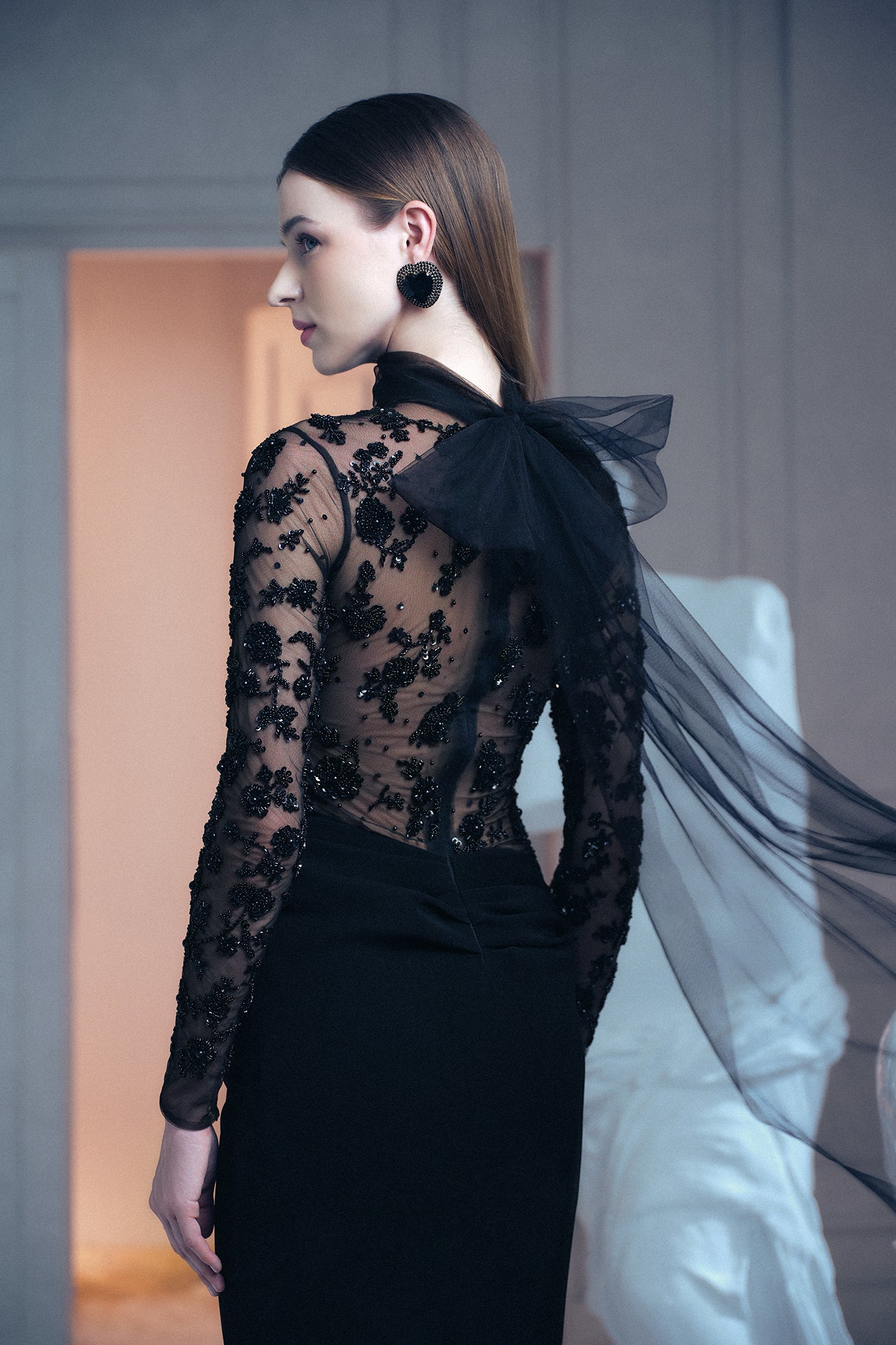 Black Fitted Floral Gown